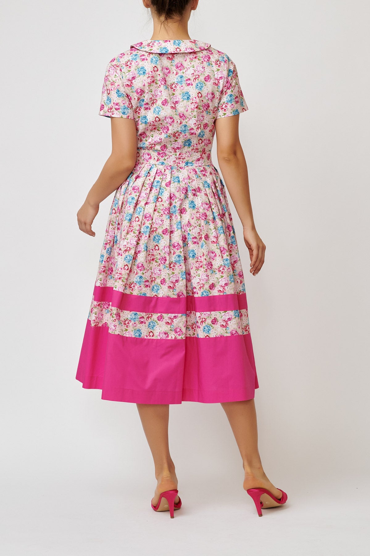 Floral Print Cotton Midi Shirt Dress, Pink