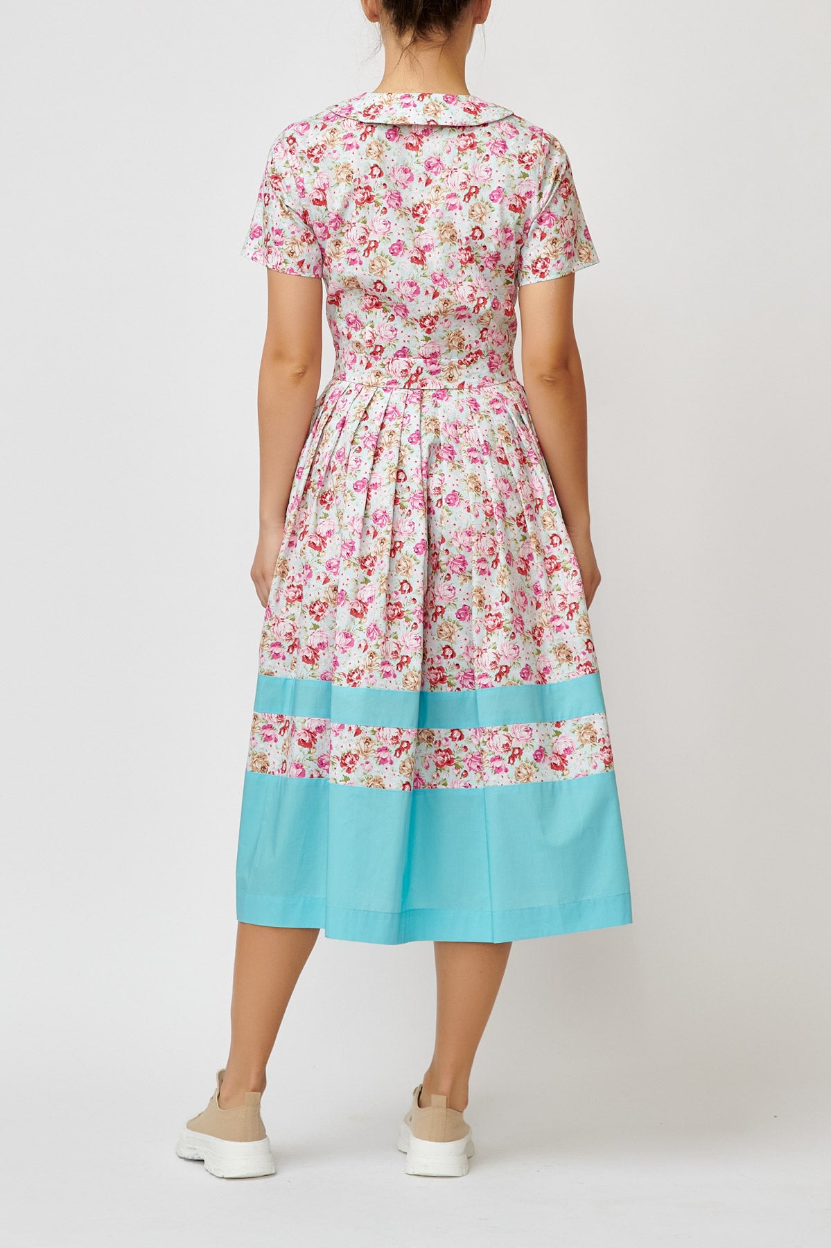 Floral Print Cotton Midi Shirt Dress, Light Blue