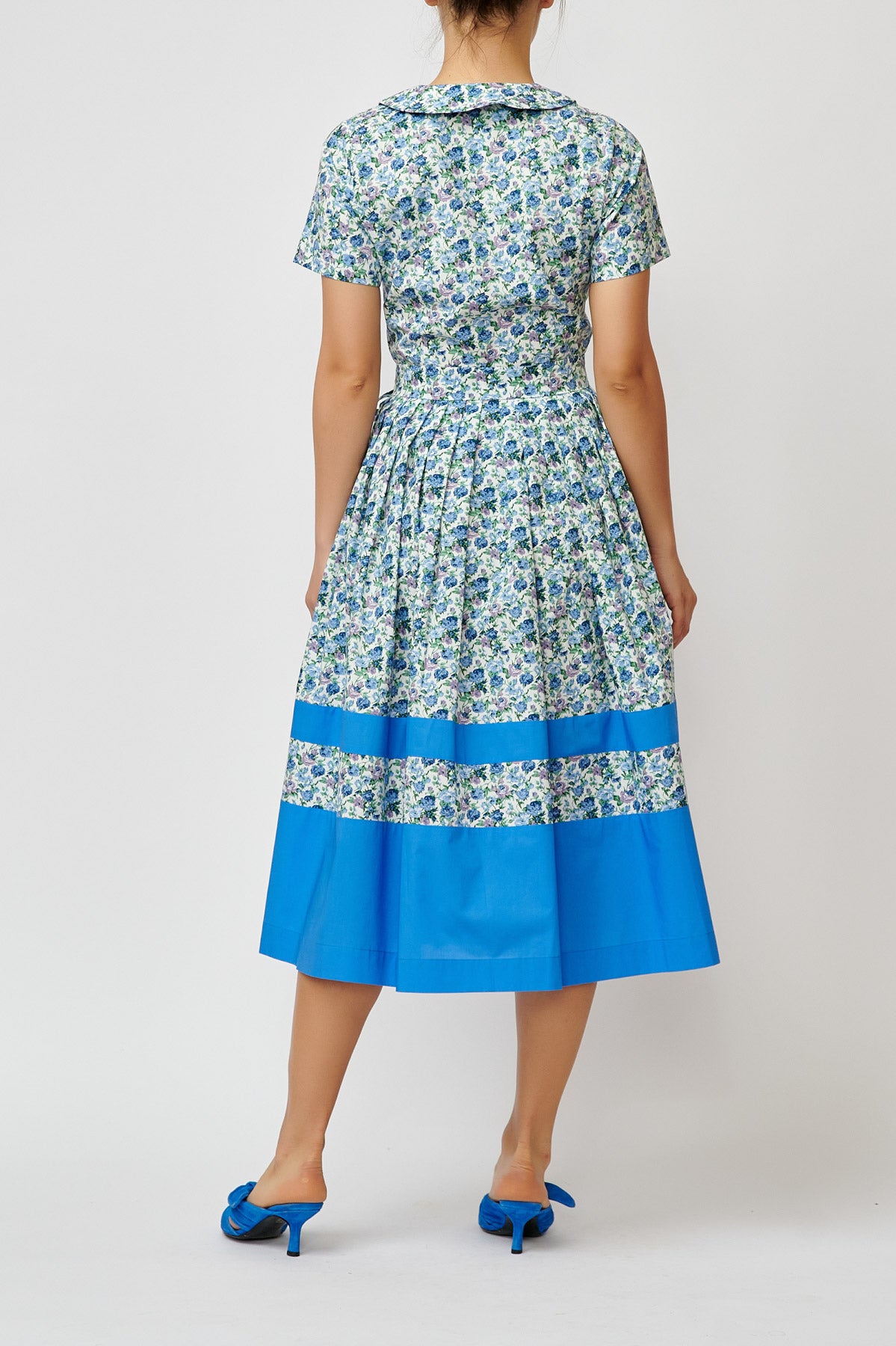 Floral Print Cotton Midi Shirt Dress, Blue