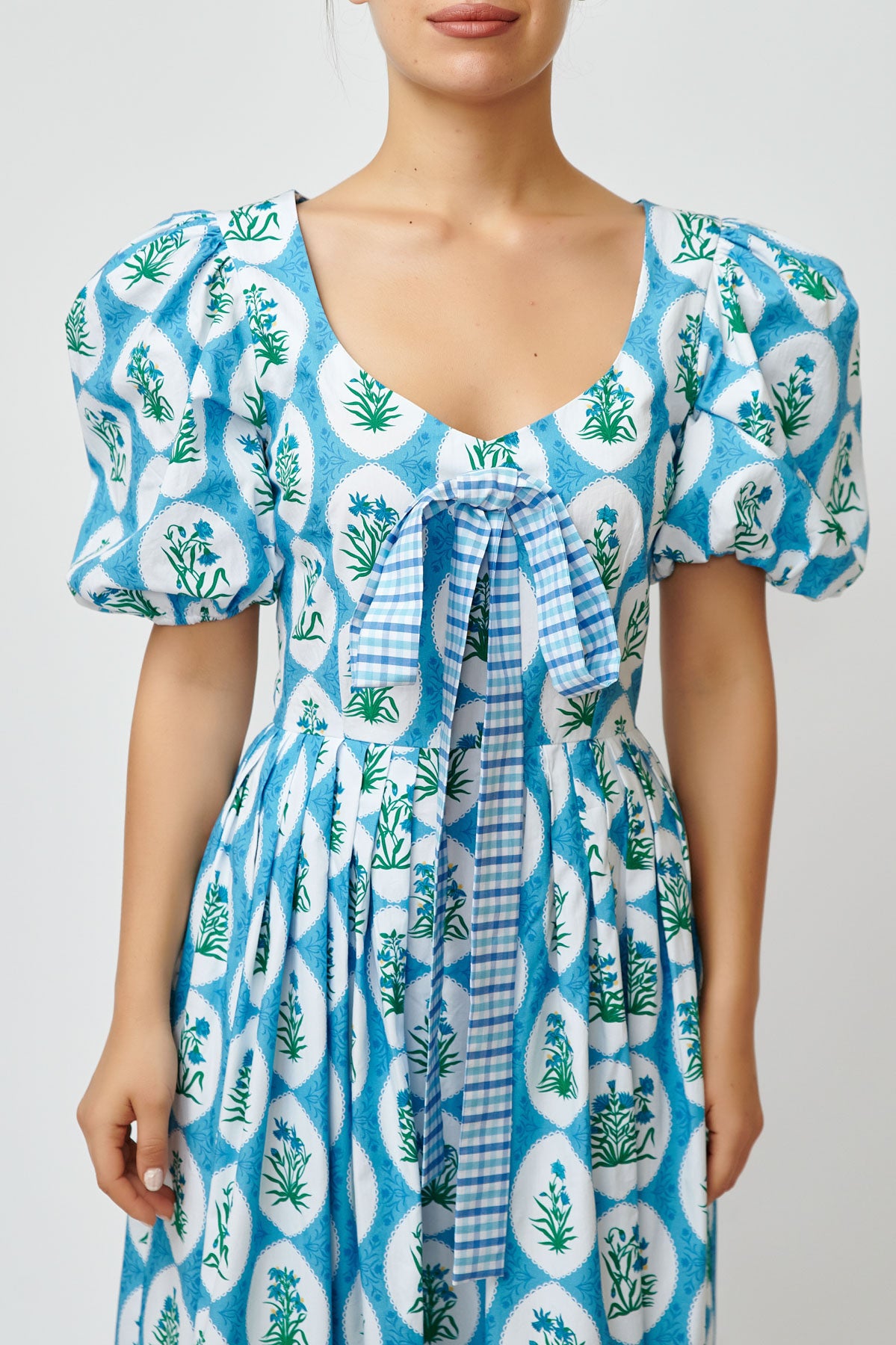 Rochie Midi cu Imprimeu Aman din Bumbac, Bleu