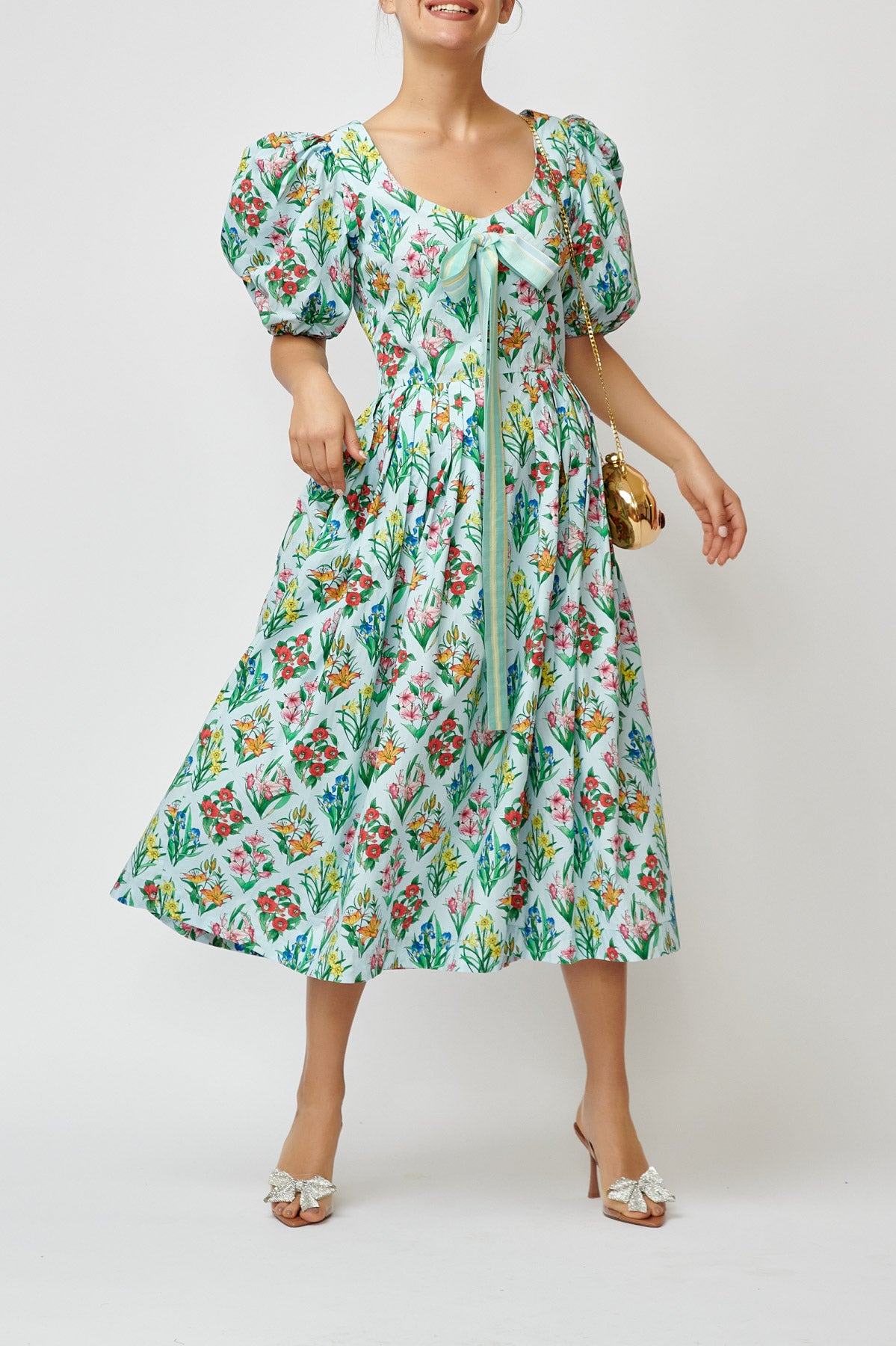 Rochie Midi cu Imprimeu Multicolor din Bumbac, Bleu