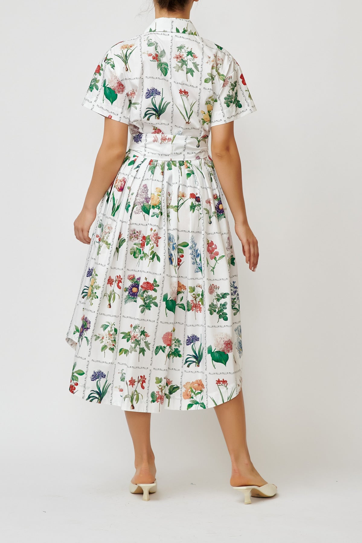 Rochie Camasa Midi cu Imprimeu Floral din Bumbac “Milla Milla”, Alba