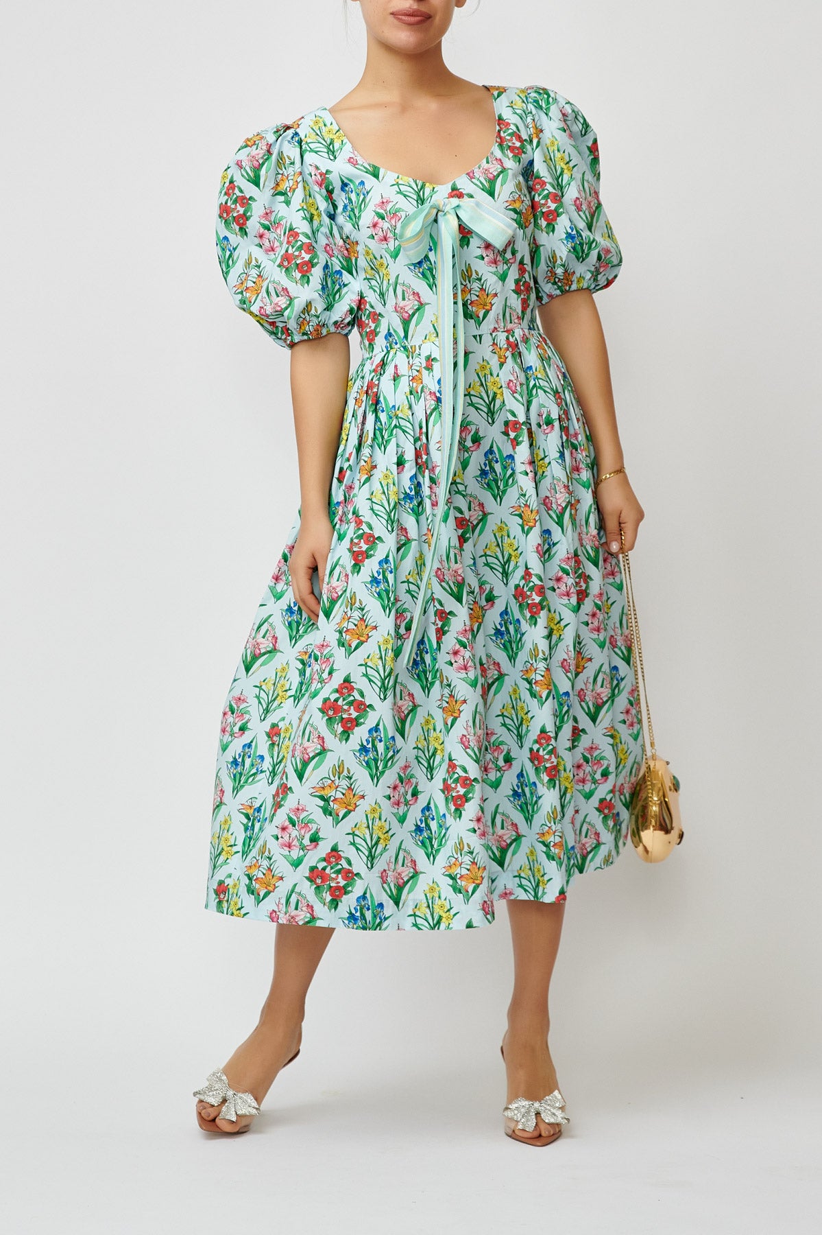 Rochie Midi cu Imprimeu Multicolor din Bumbac, Bleu