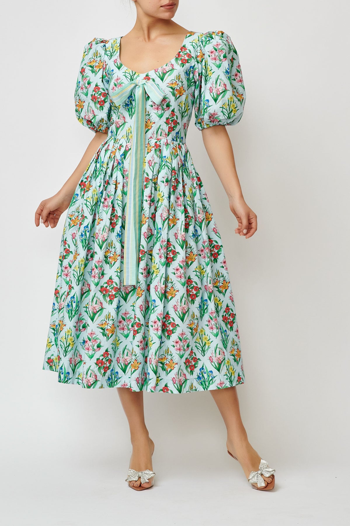 Rochie Midi cu Imprimeu Multicolor din Bumbac, Bleu