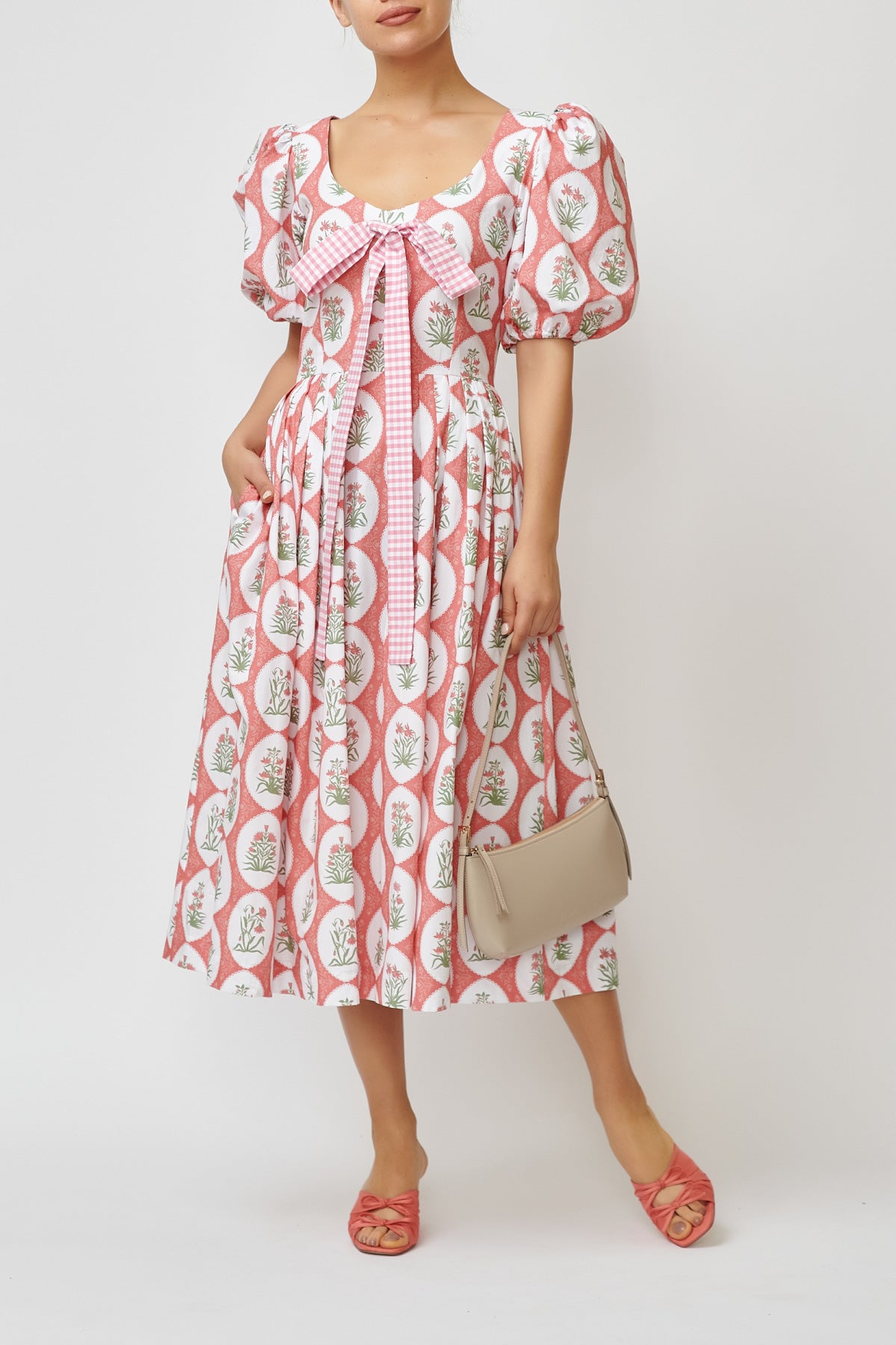 Aman Print Cotton Midi Dress, Pink