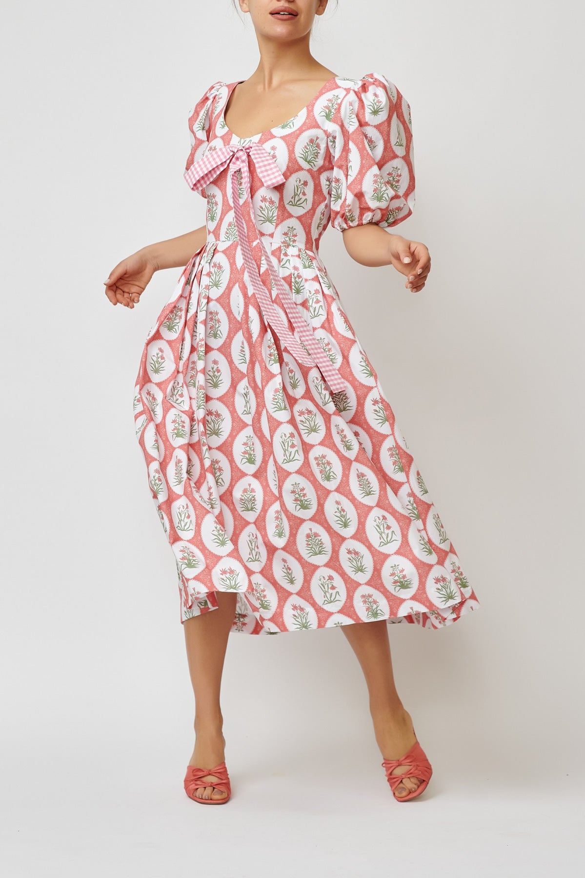 Aman Print Cotton Midi Dress, Pink