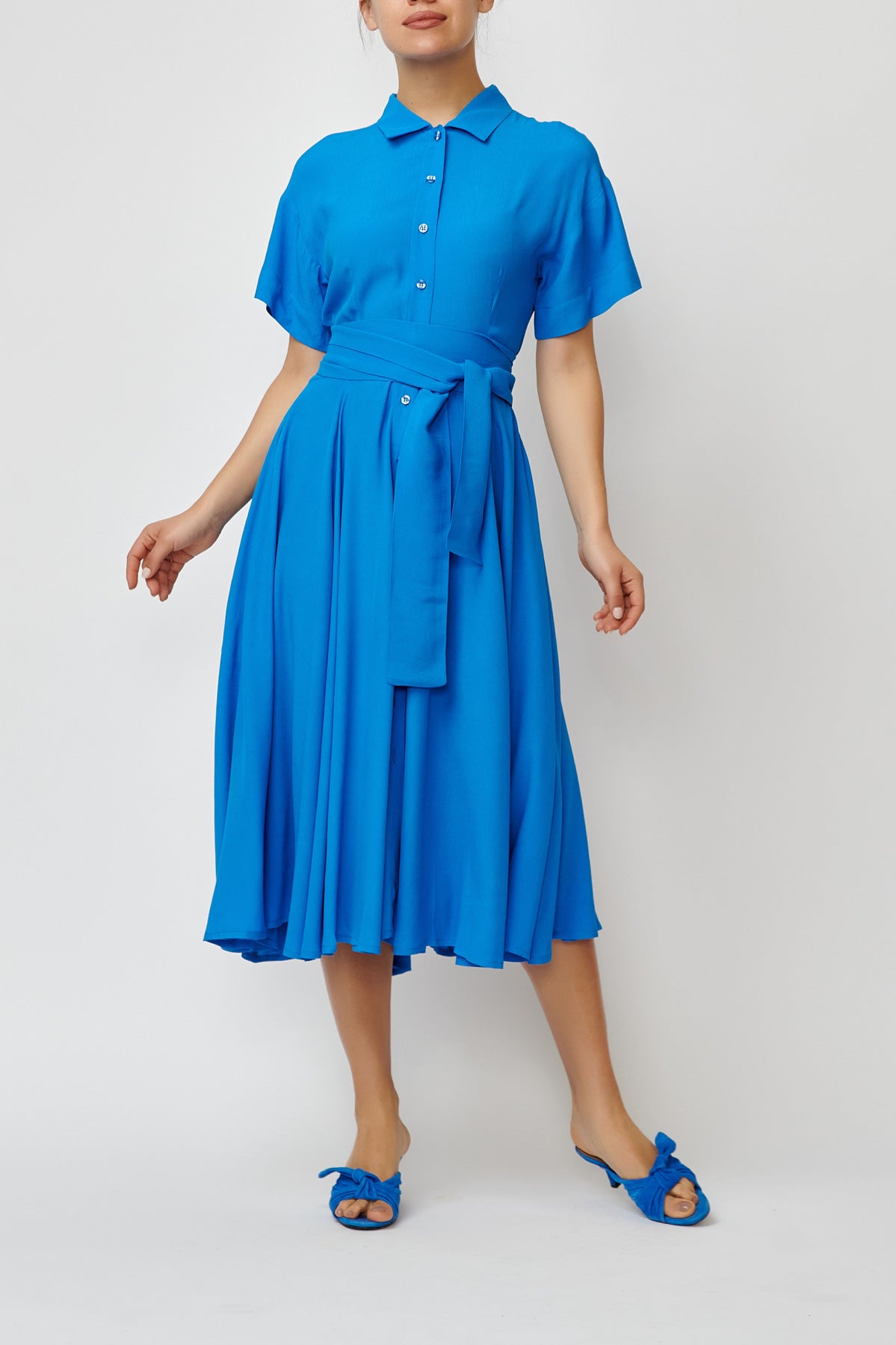 Rochie Camasa Midi din Viscoza, Albastra