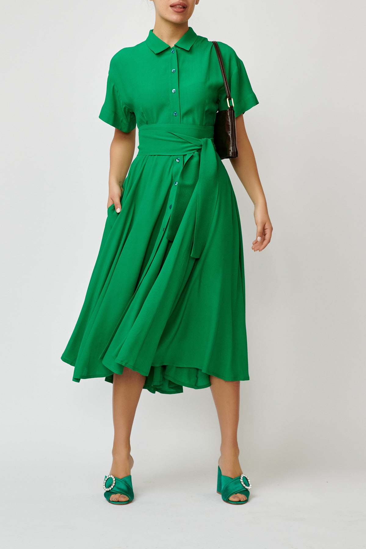 Rochie Camasa Midi din Viscoza, Verde