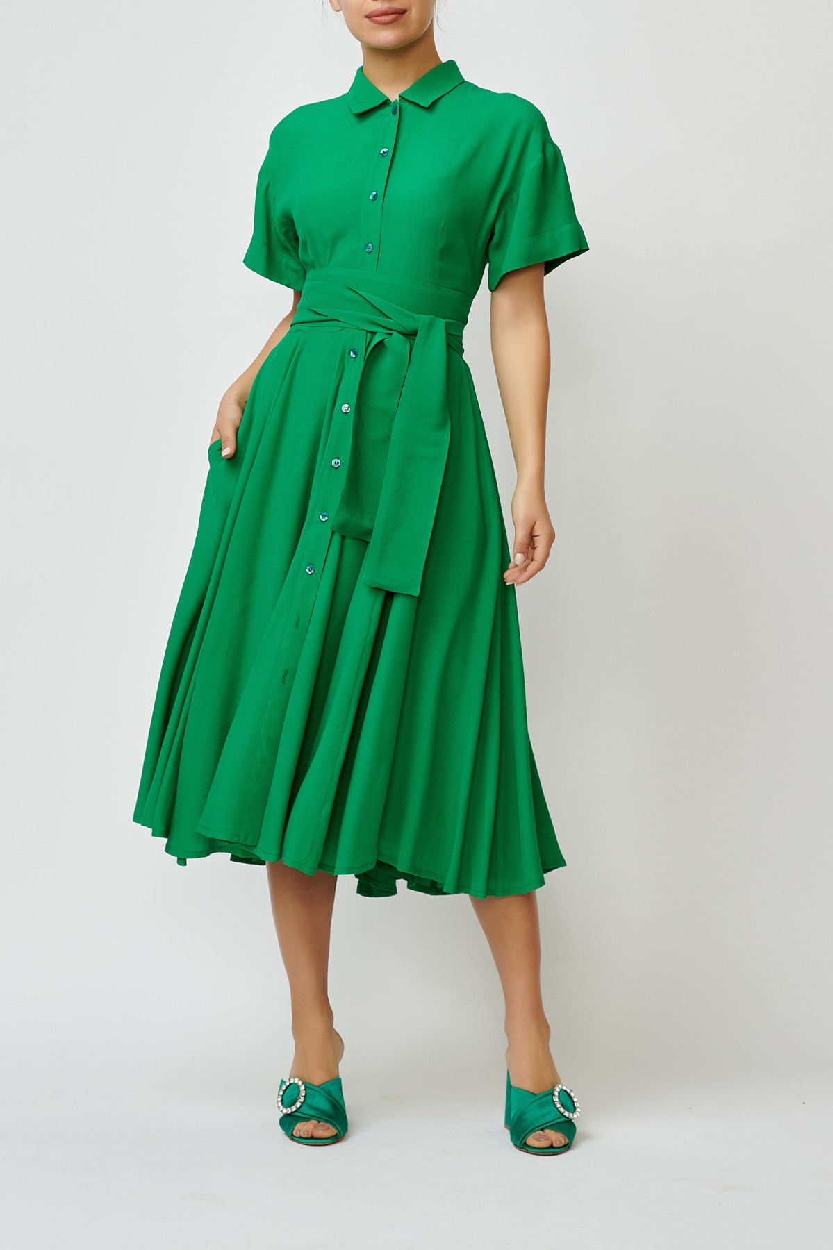 Rochie Camasa Midi din Viscoza, Verde