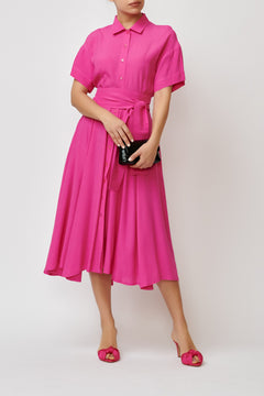 Rochie Camasa Midi din Viscoza, Roz Fuchsia