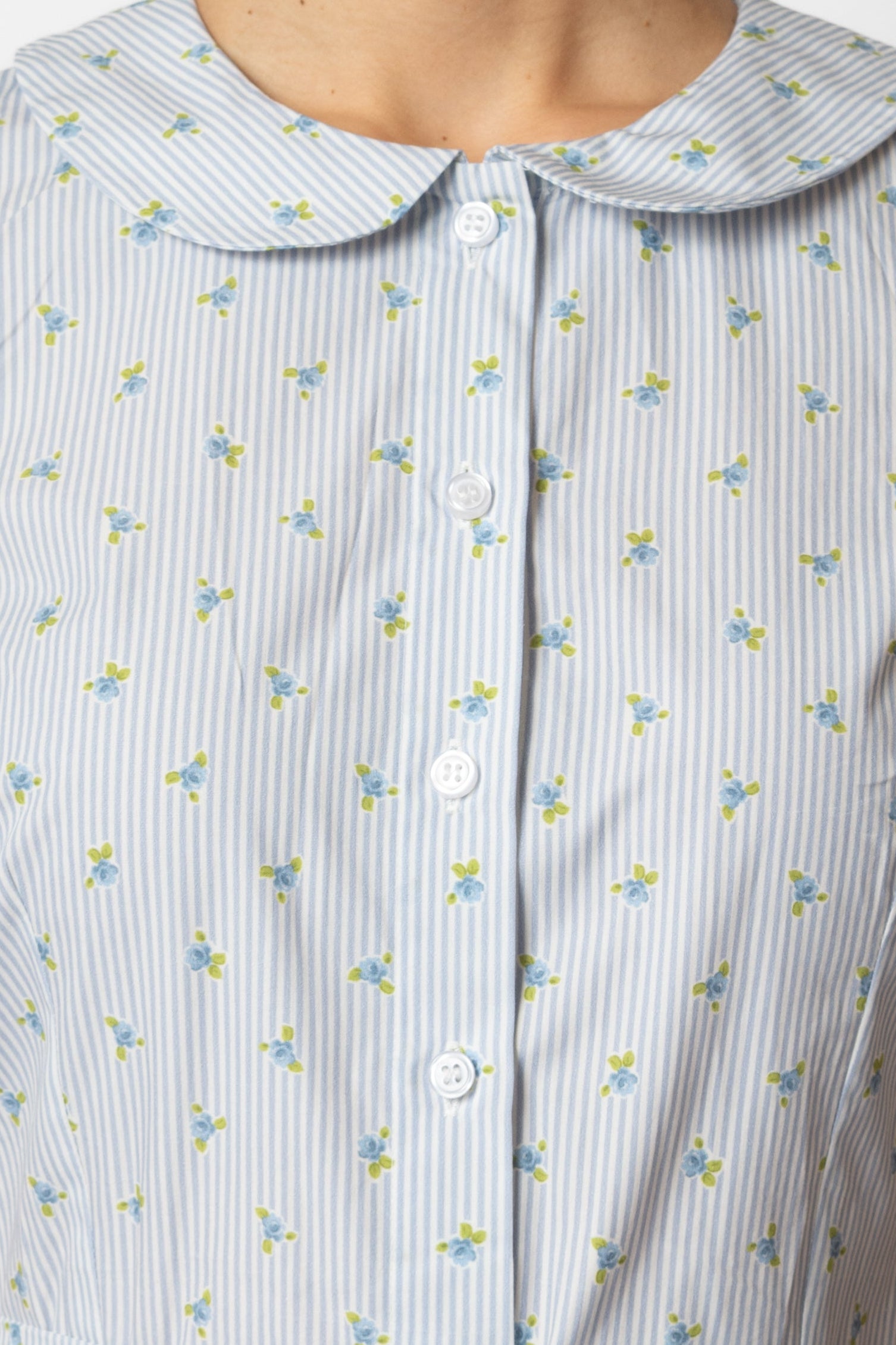 Floral and Striped Midi Shirt Dress, Blue