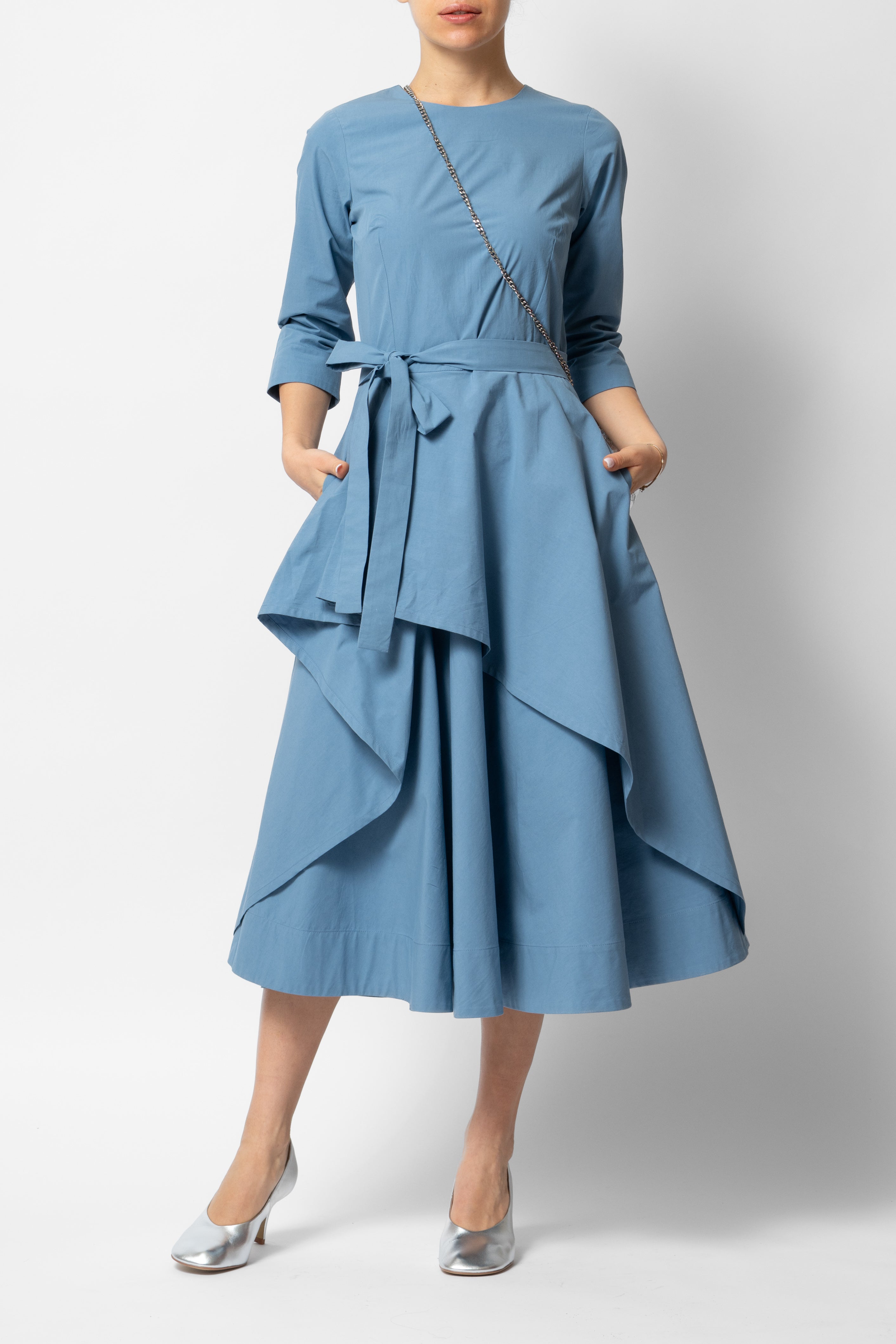 Rochie Midi Semi-Clos din Bumbac, Bleu