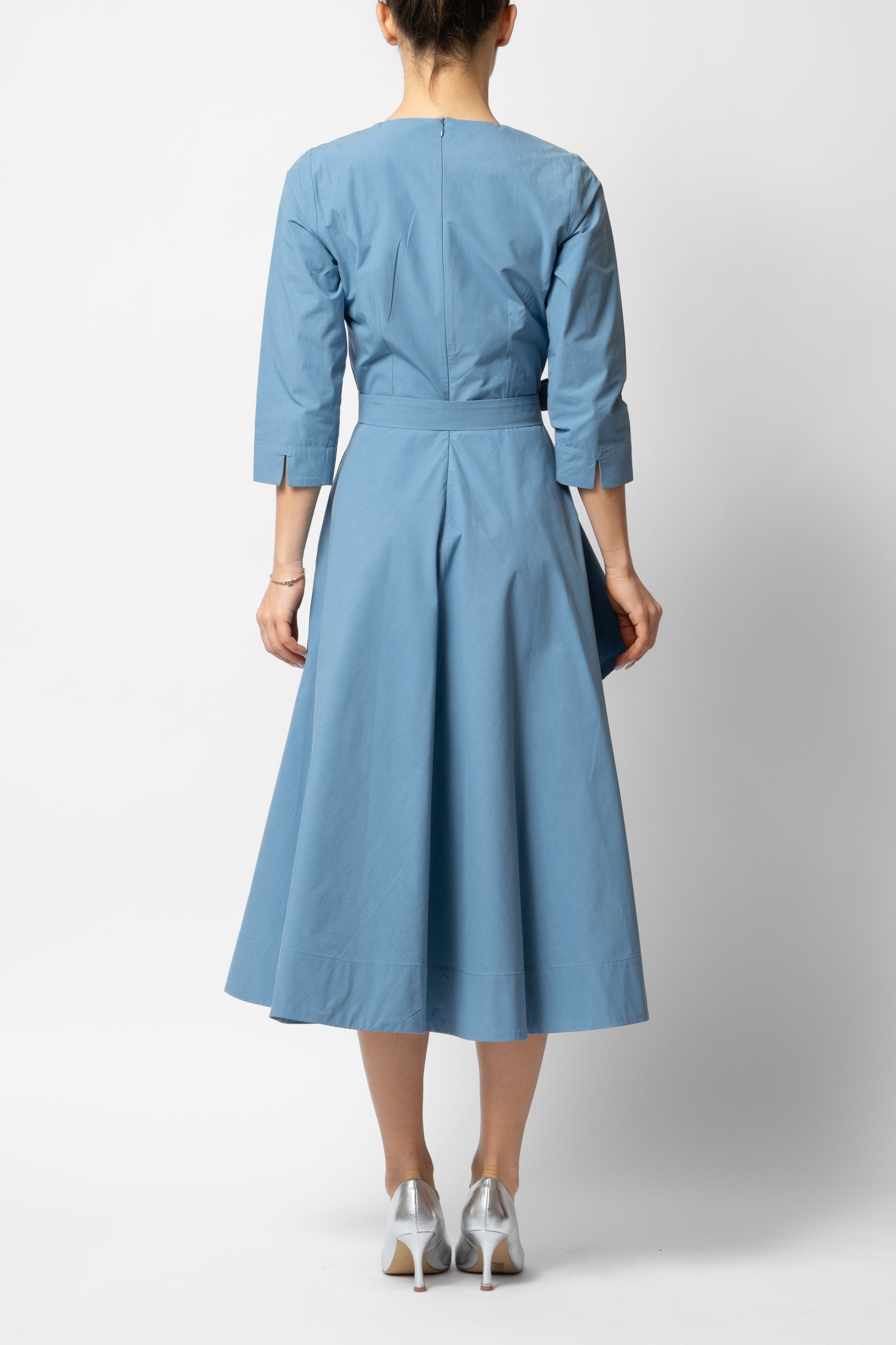 Cotton Semi-Clos Midi Dress, Blue