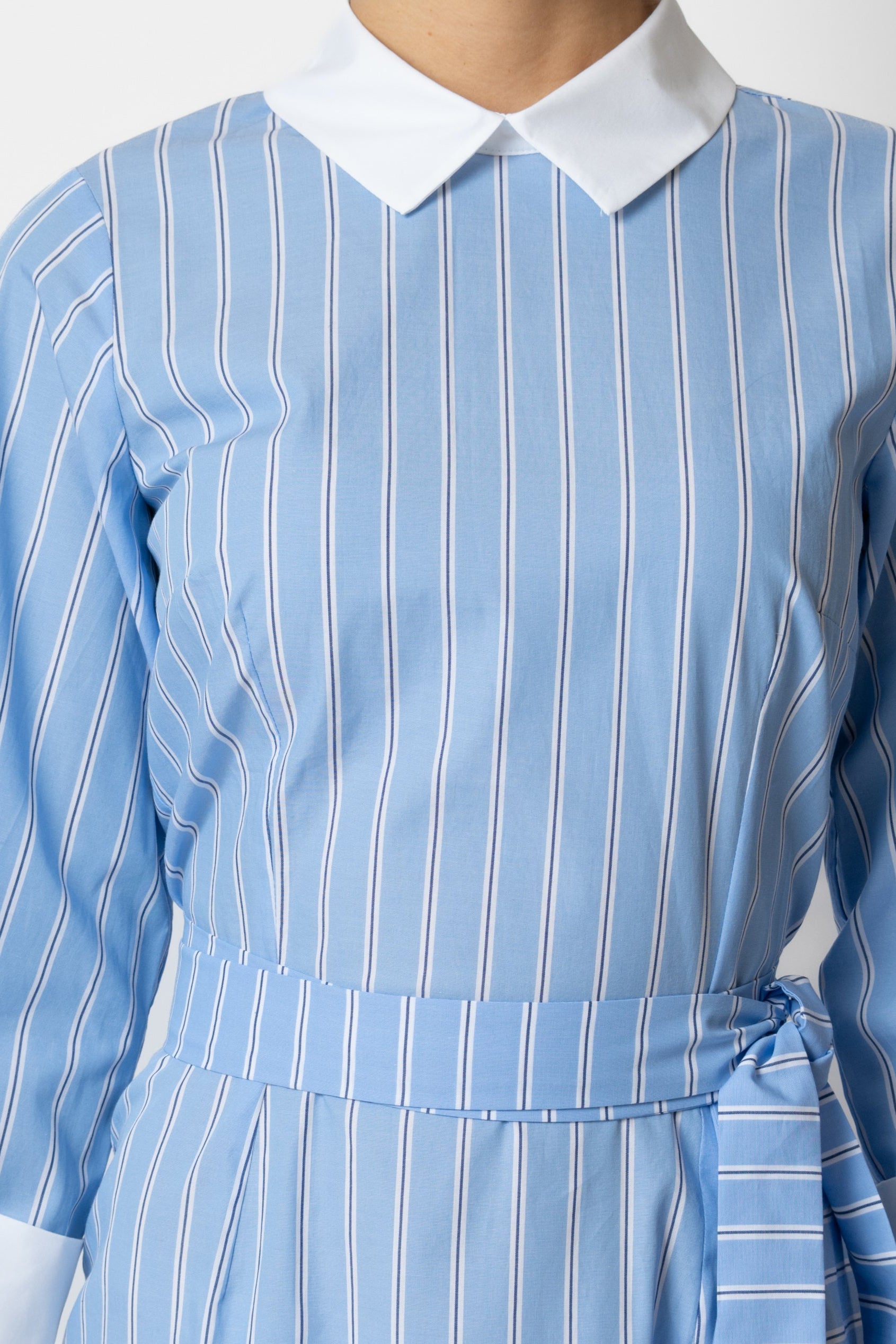 Midi Dress with Collar and Cuffs in Cotton, Blue