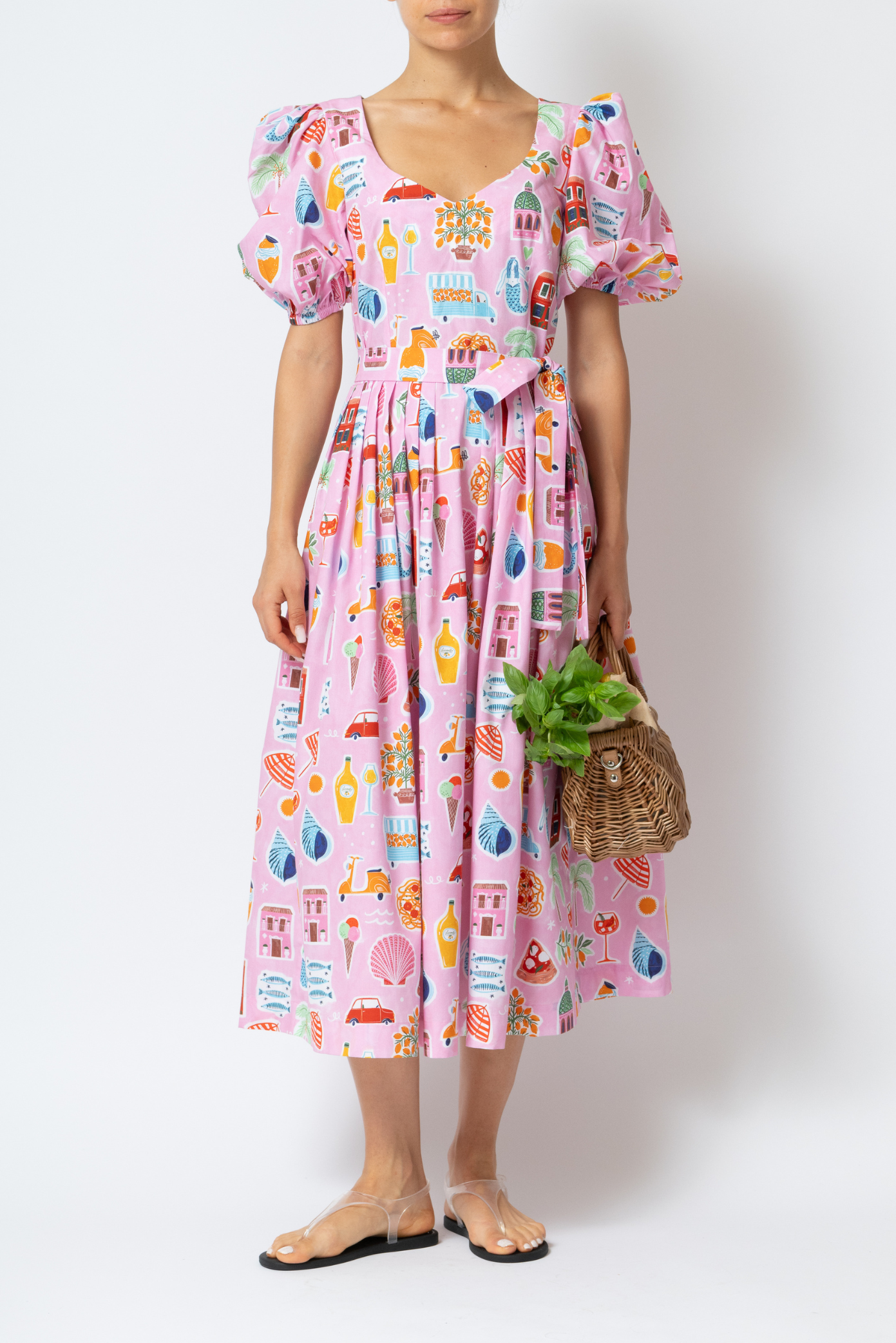 Rochie Midi cu Imprimeu Amalfi din Bumbac “Madalina Andronic x Milla Milla”, Roz