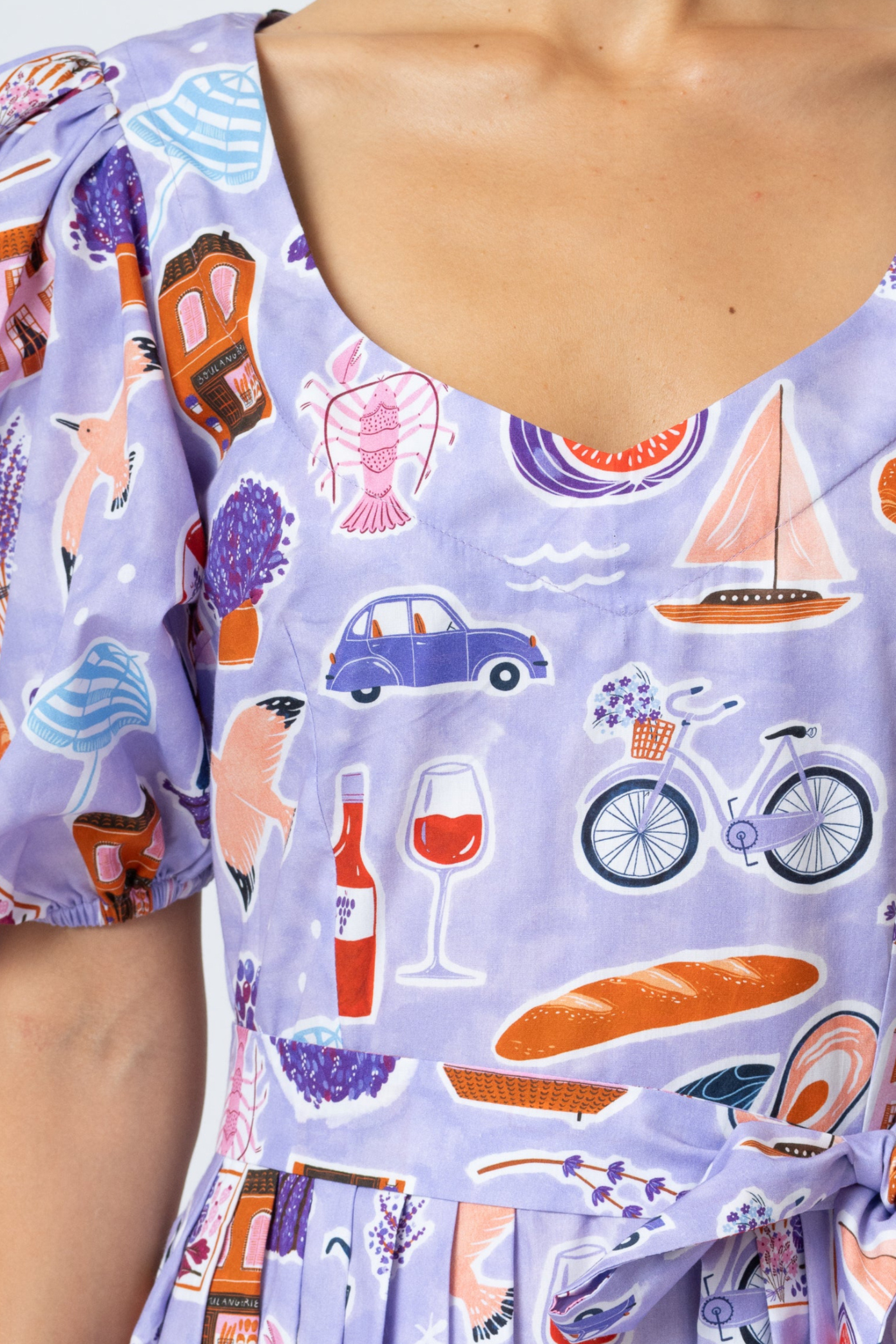 Rochie Midi cu Imprimeu Provence din Bumbac “Madalina Andronic X Milla Milla”, Mov