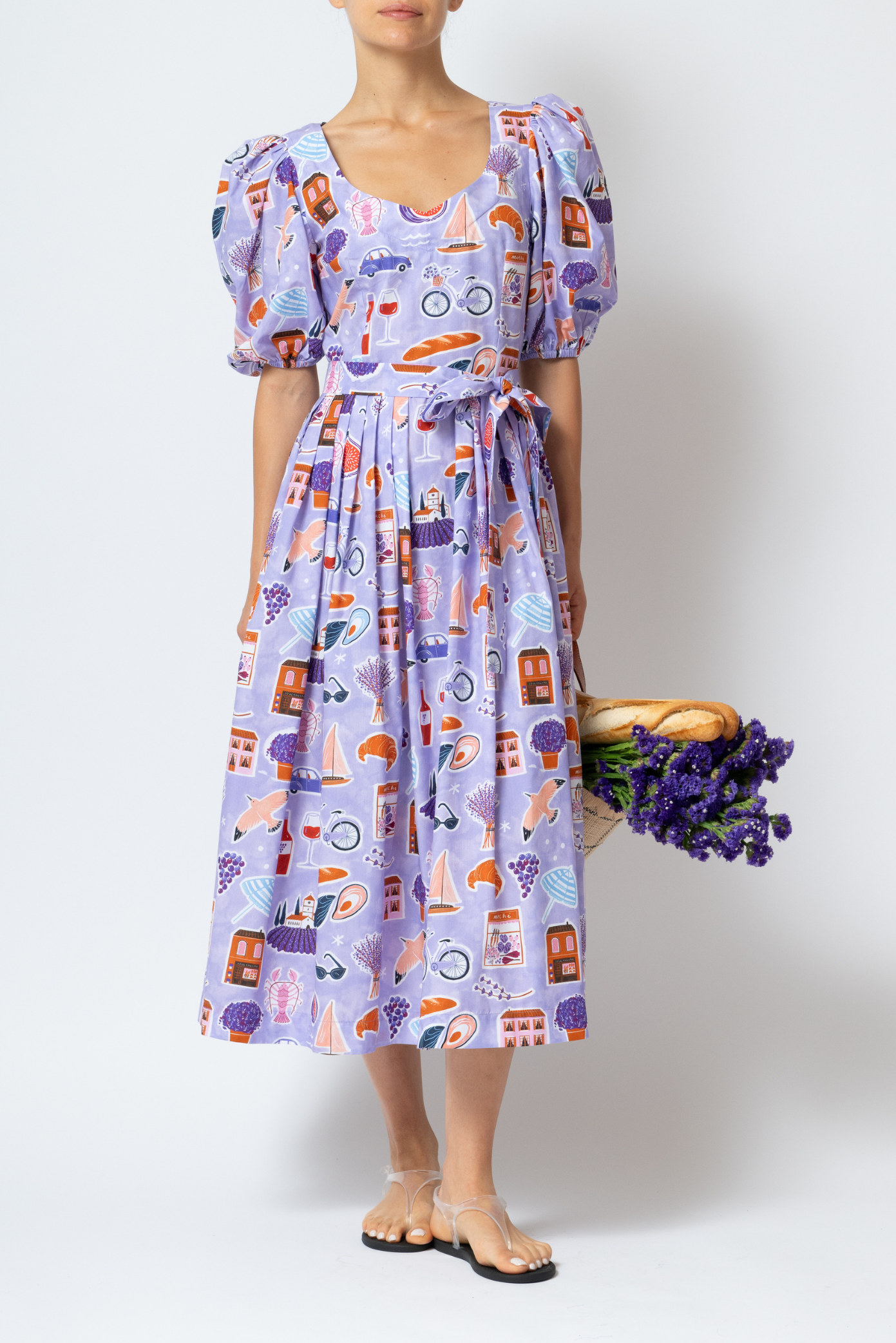 Rochie Midi cu Imprimeu Provence din Bumbac “Madalina Andronic X Milla Milla”, Mov