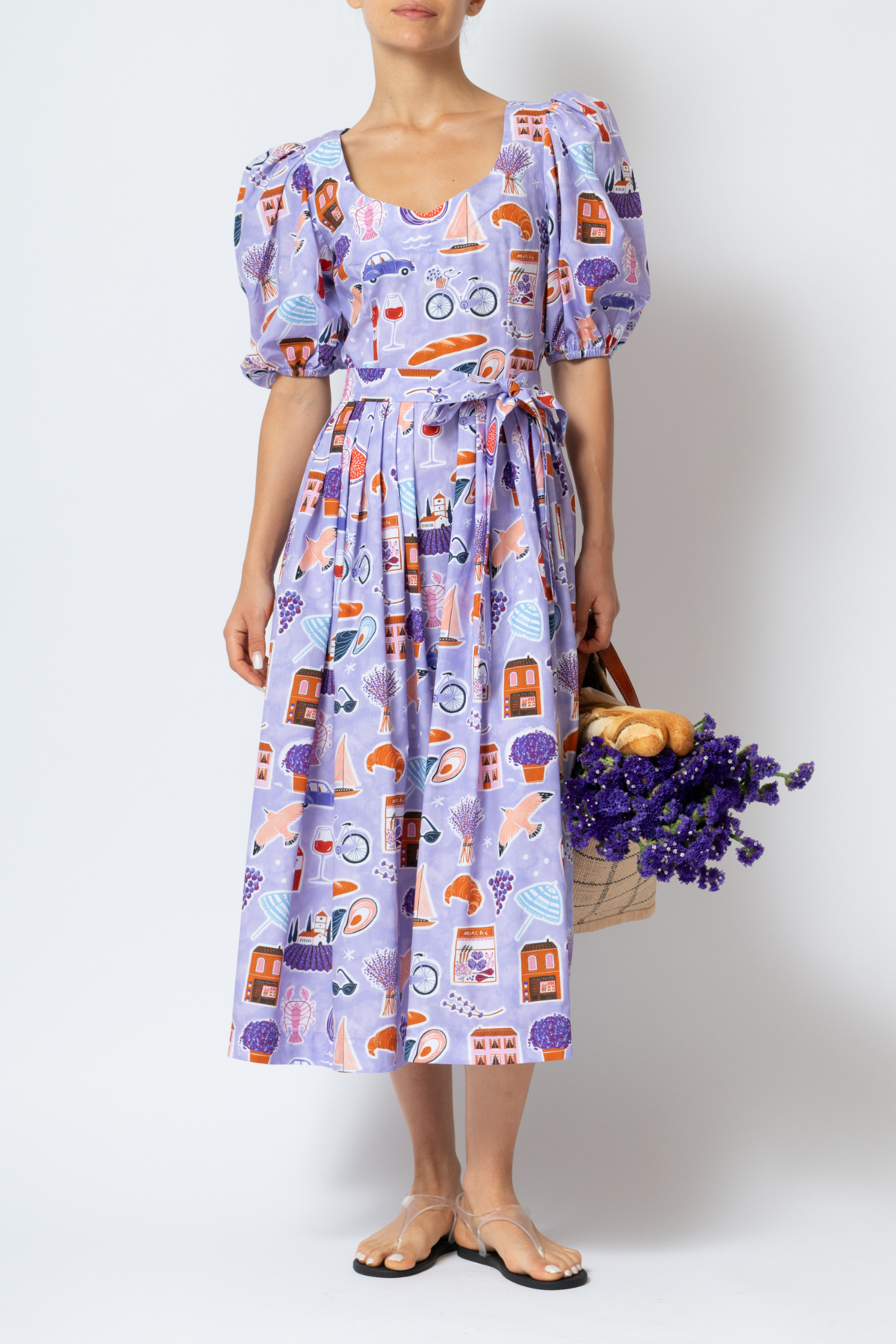 Rochie Midi cu Imprimeu Provence din Bumbac “Madalina Andronic X Milla Milla”, Mov