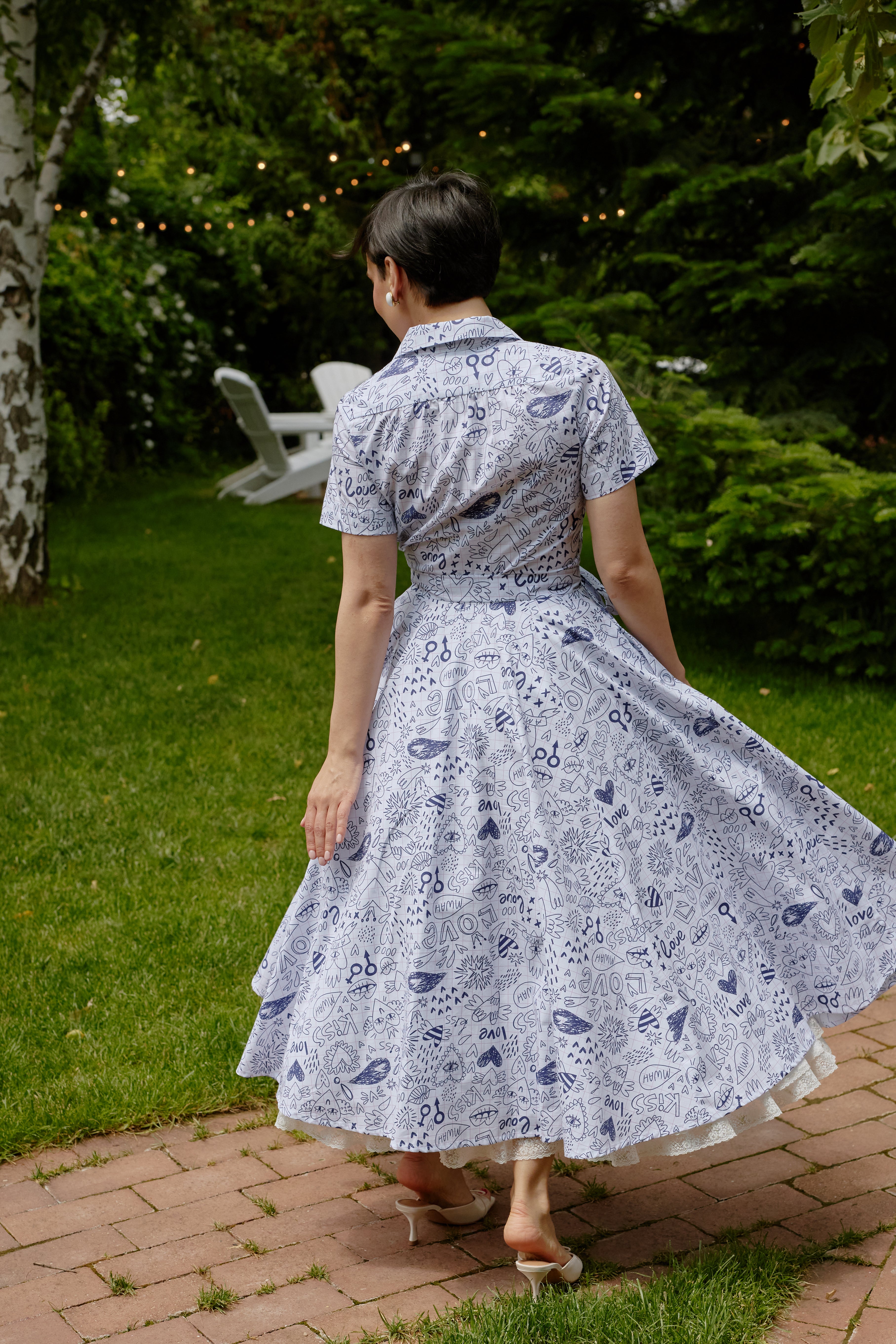 Rochie Camasa Midi cu Imprimeu Desene pe Caiet