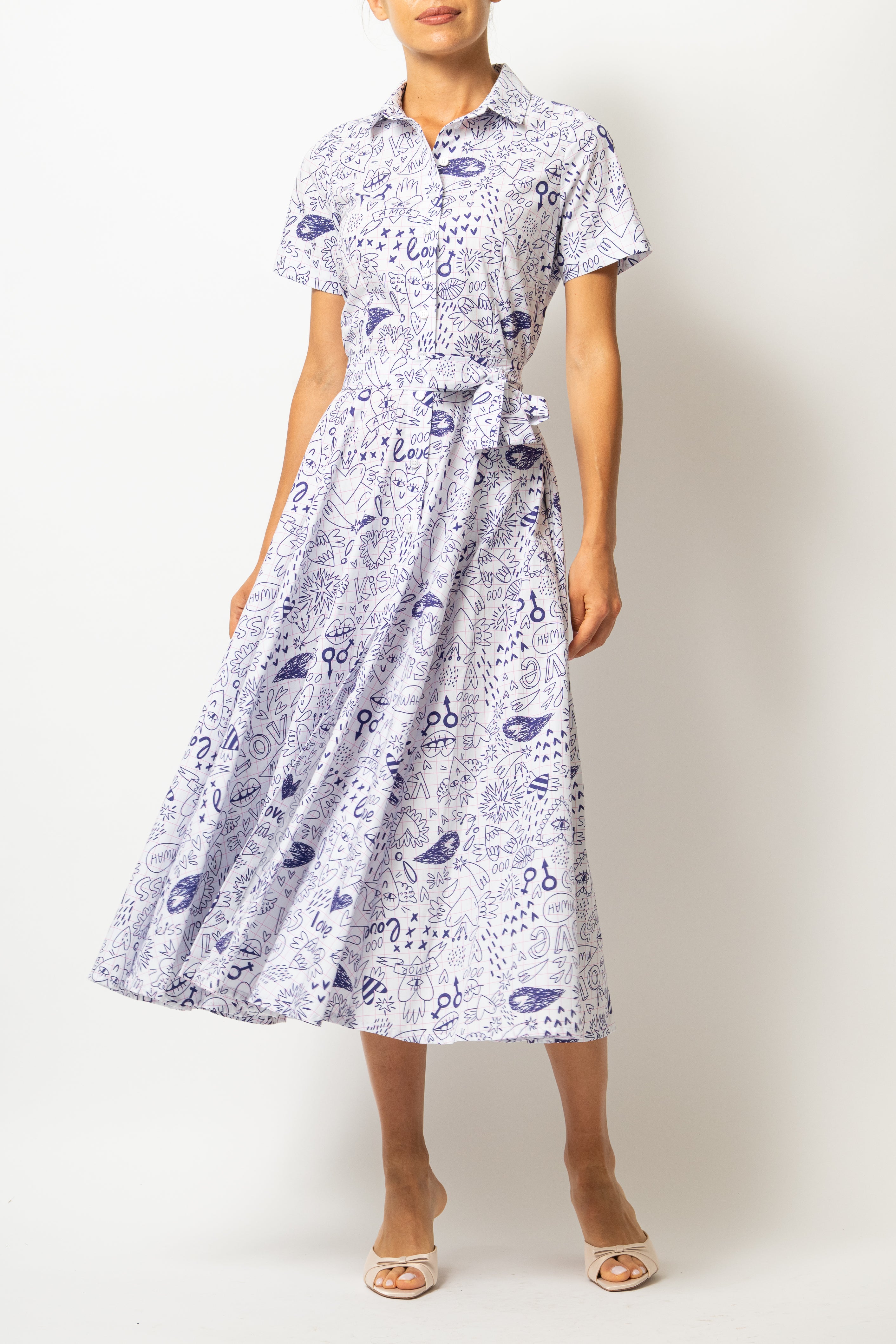Rochie Camasa Midi cu Imprimeu Desene pe Caiet