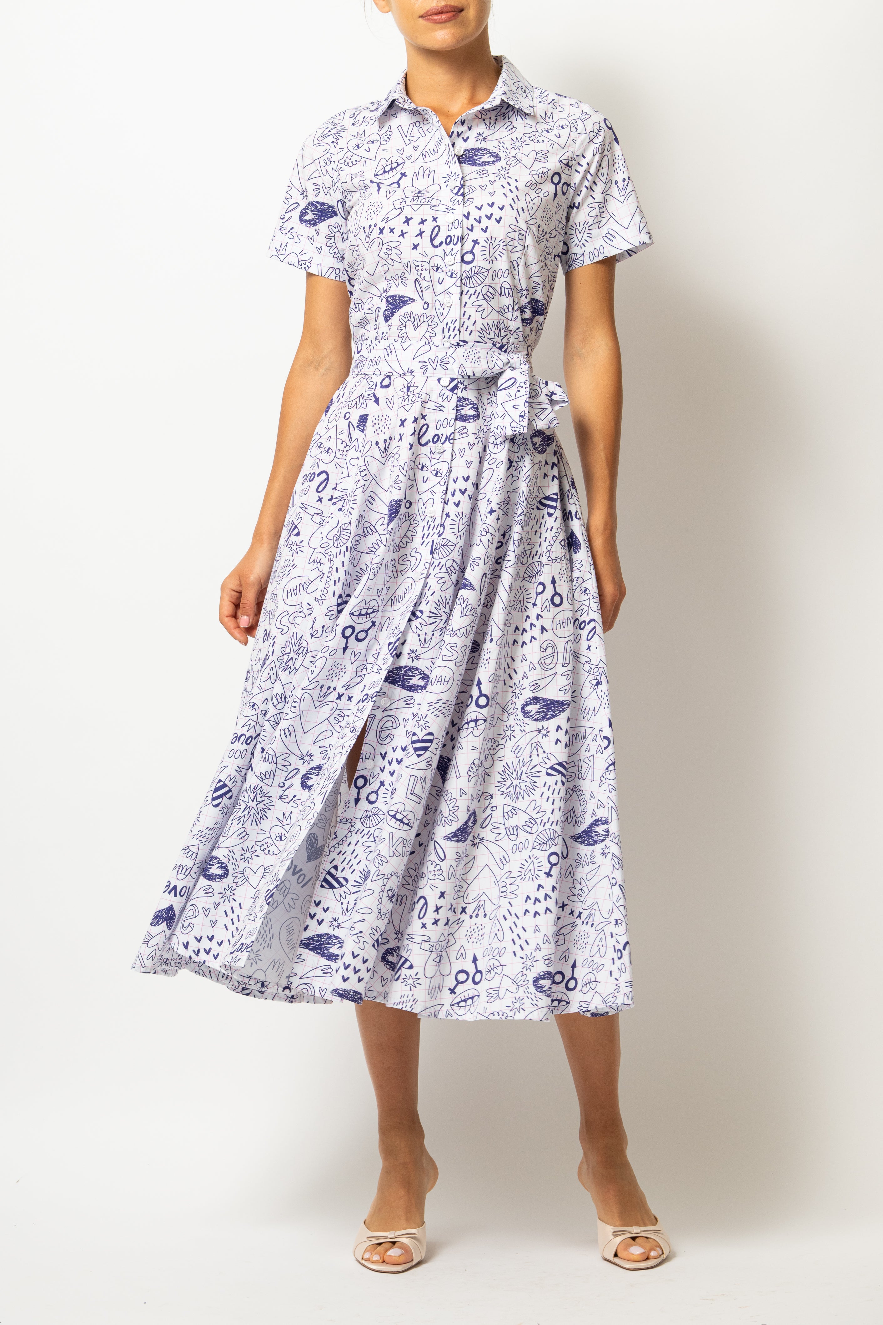 Rochie Camasa Midi cu Imprimeu Desene pe Caiet