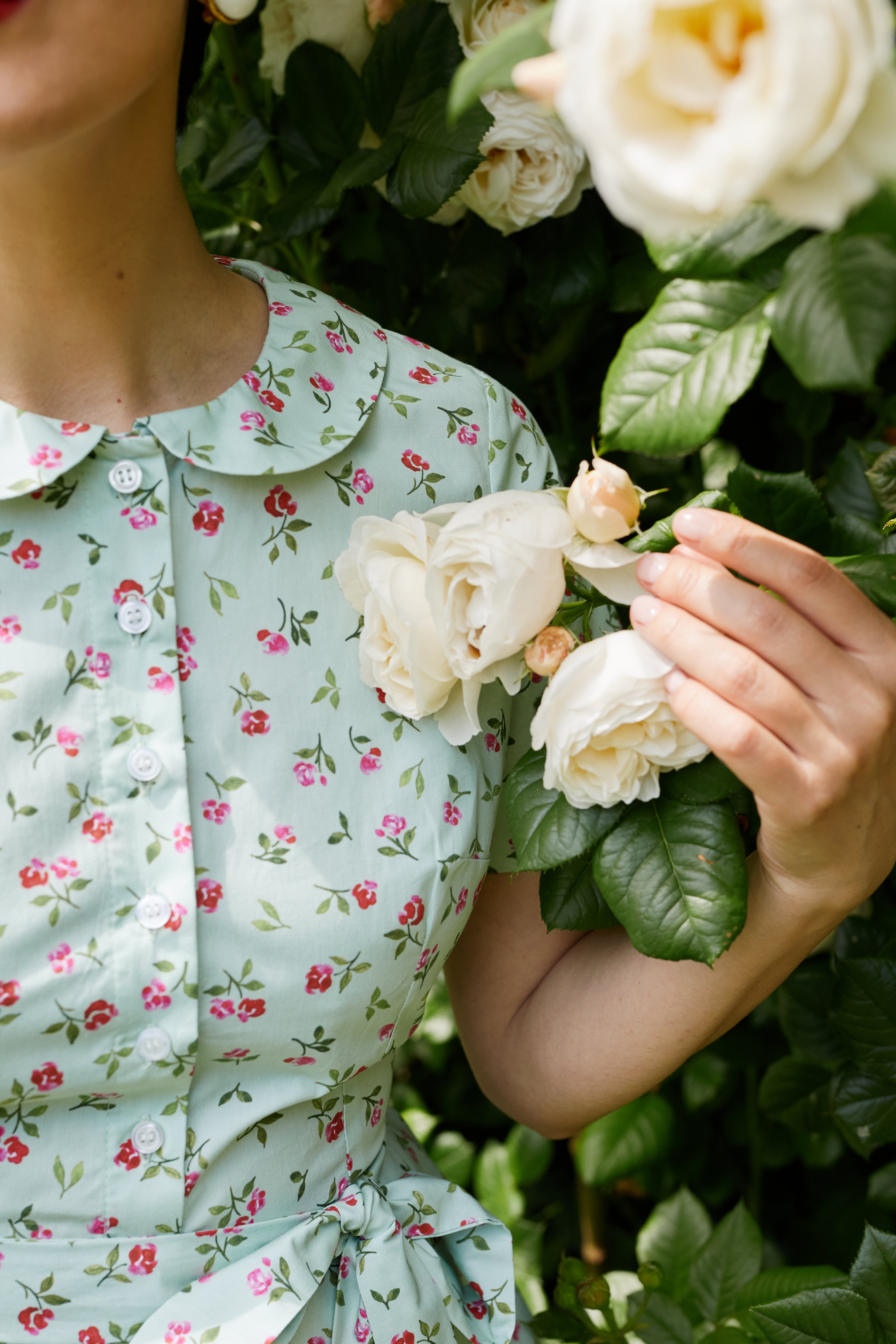Floral and Striped Midi Shirt Dress, Blue