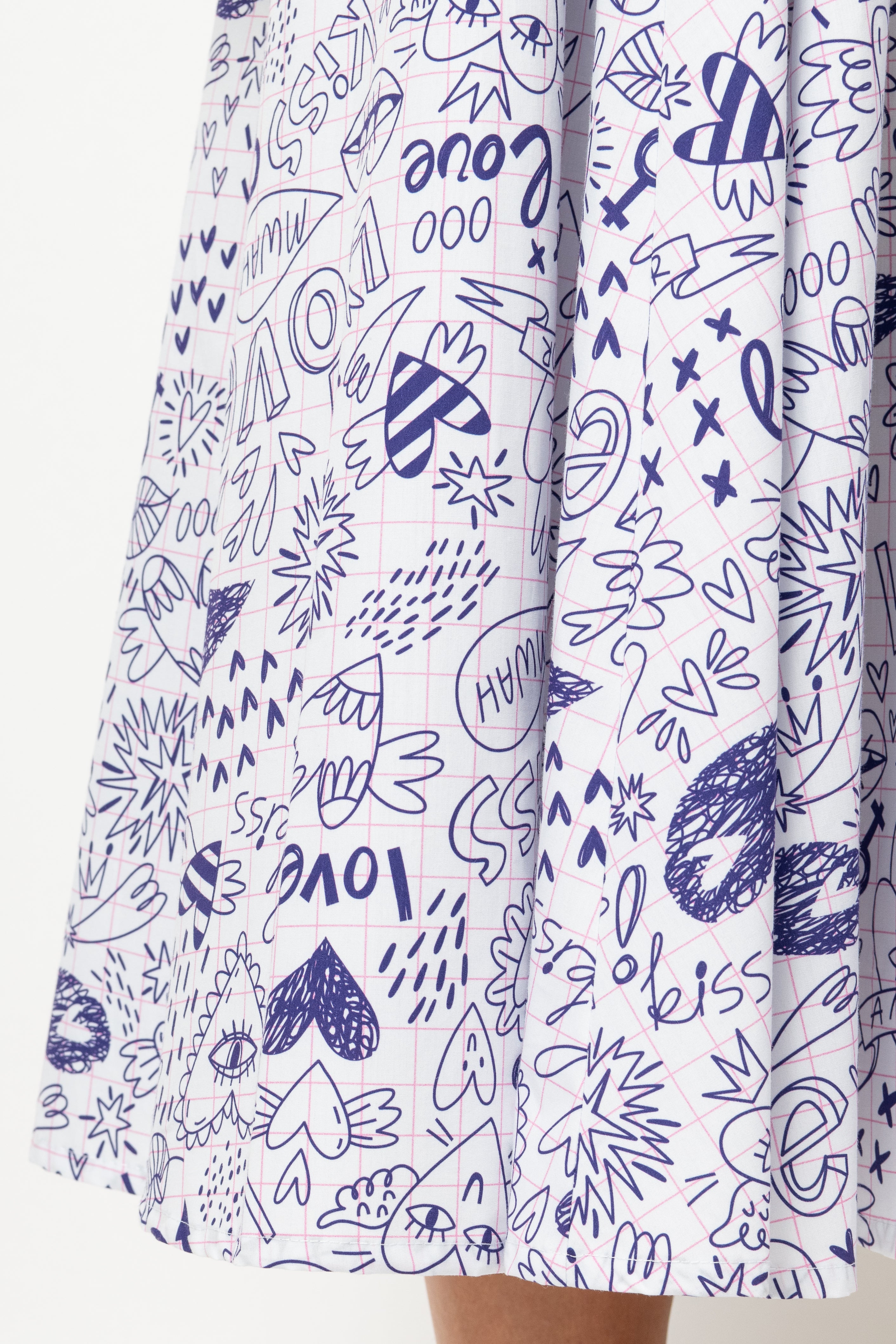 Rochie Camasa Midi cu Imprimeu Desene pe Caiet