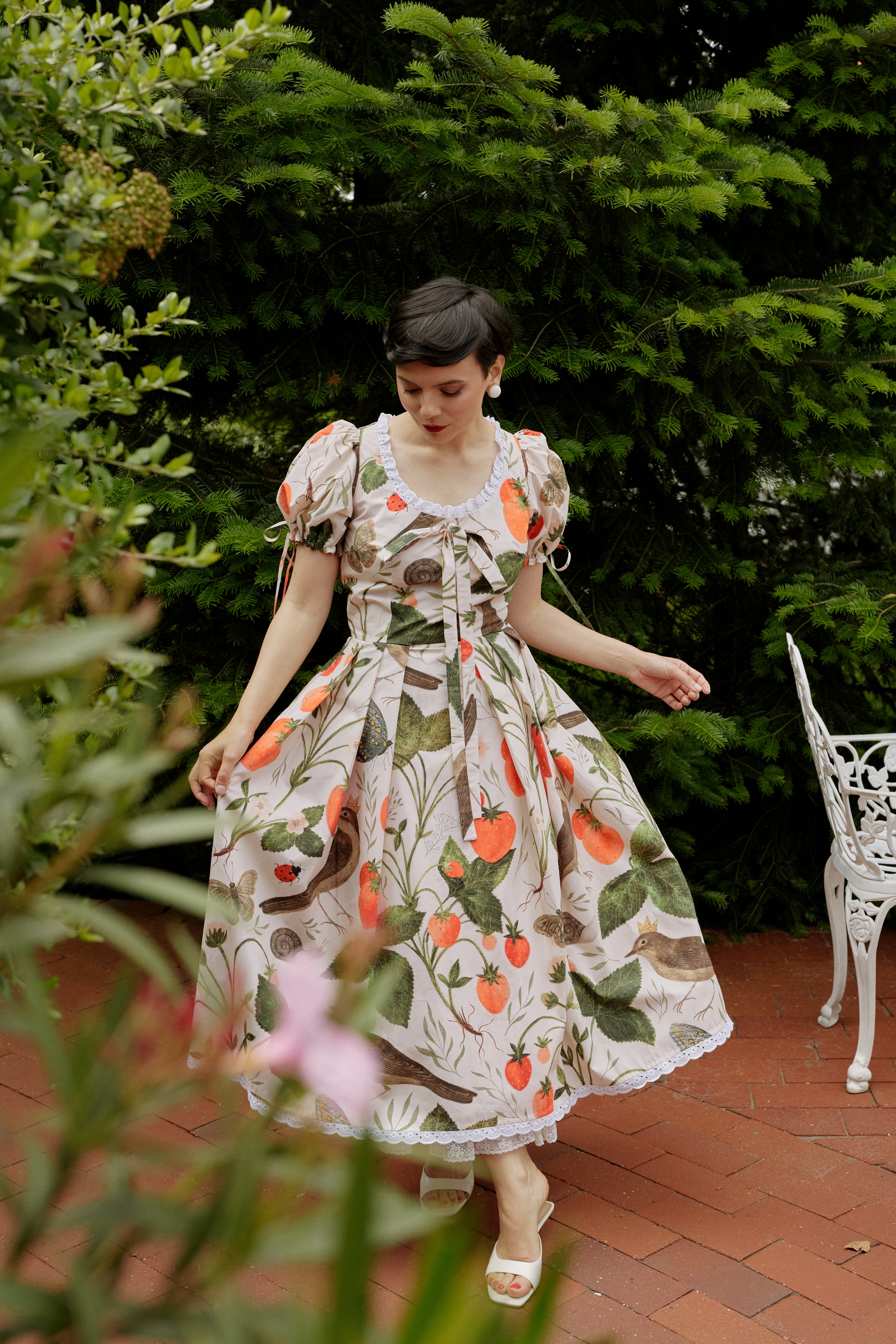 Midi Dress with Provence Print in Cotton “Madalina Andronic X Milla Milla”, Purple