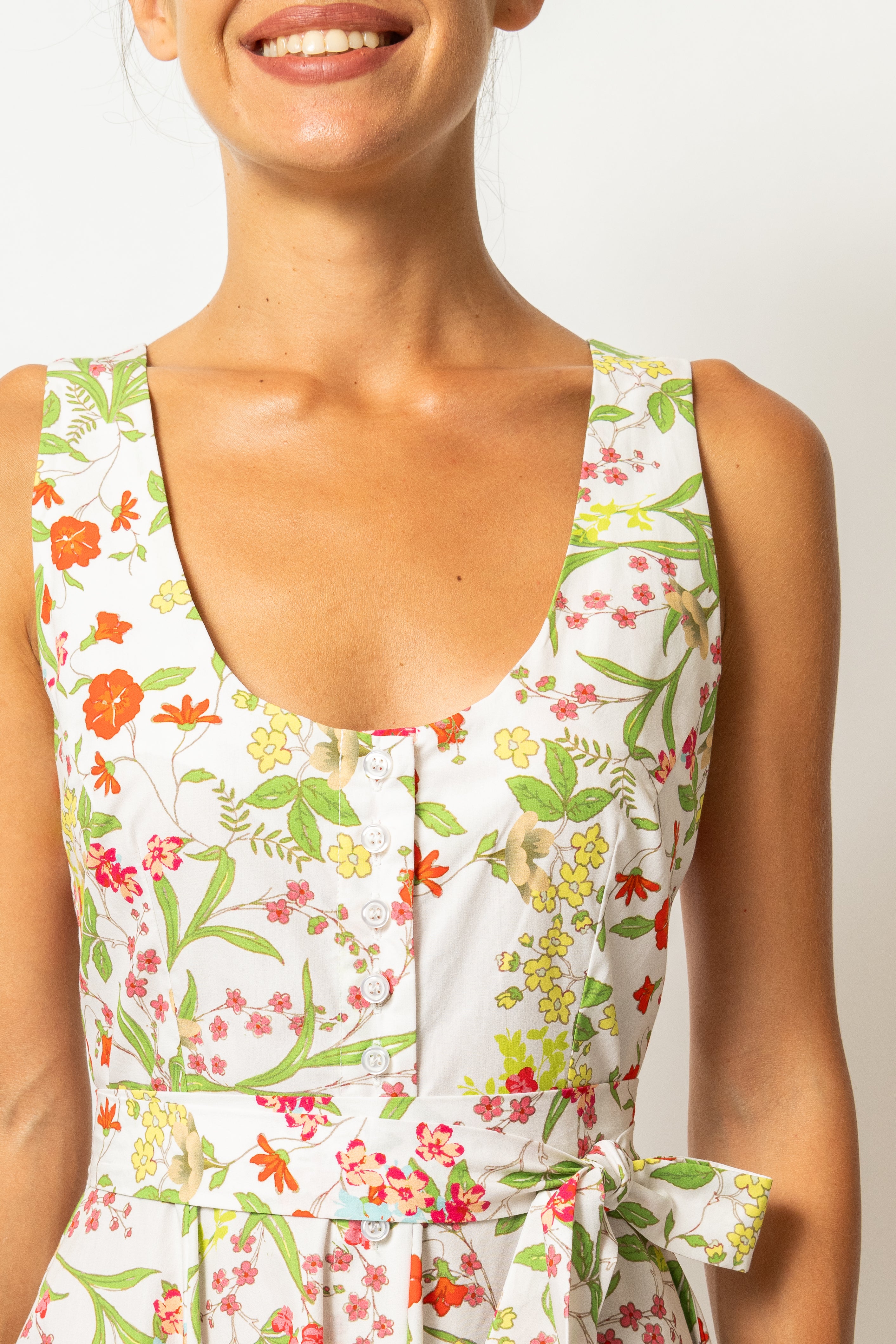 Rochie Midi cu Decolteu Rotund, din Bumbac cu Flori de Vara