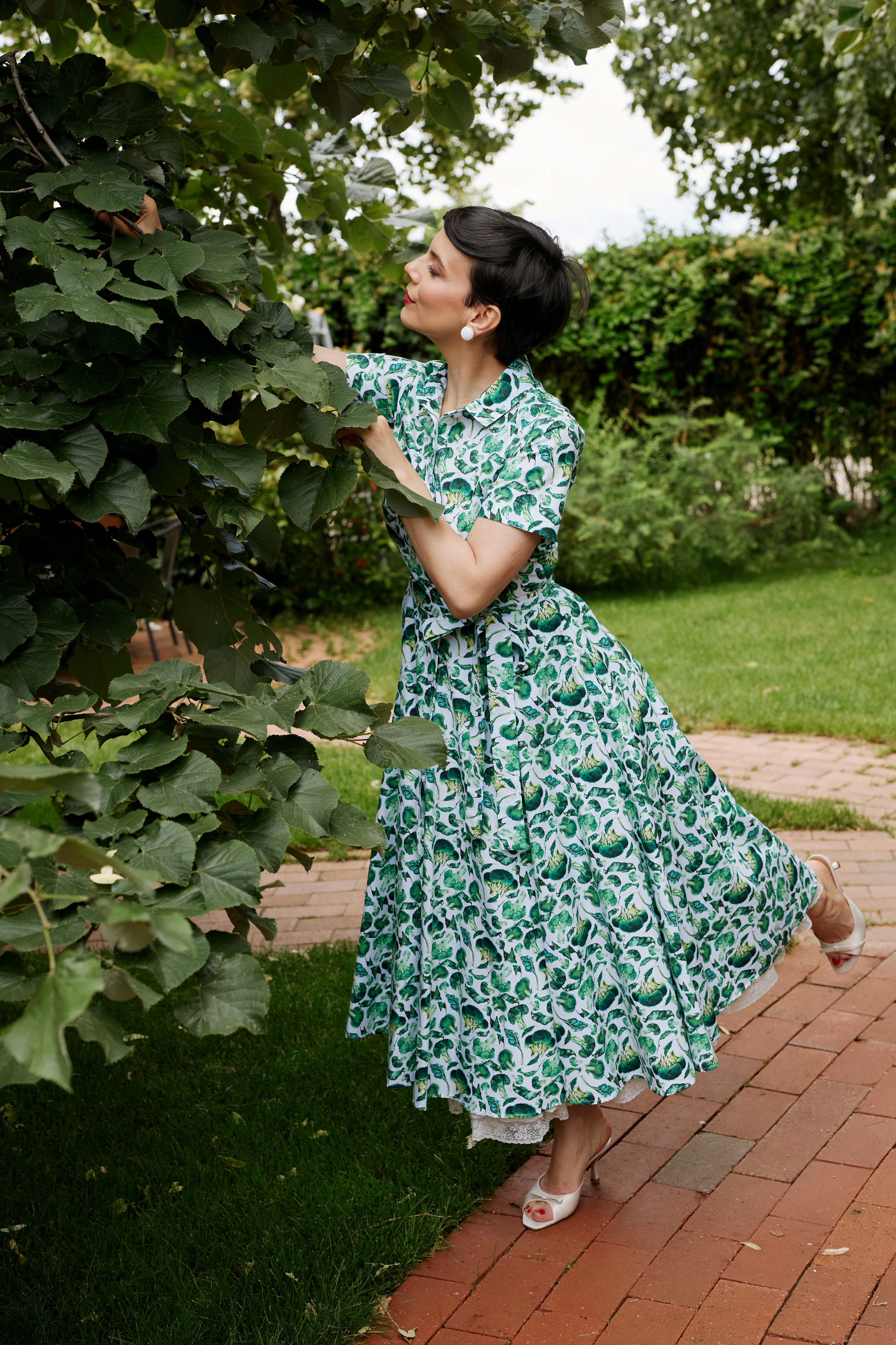 Rochie Camasa Midi cu Imprimeu Broccoli