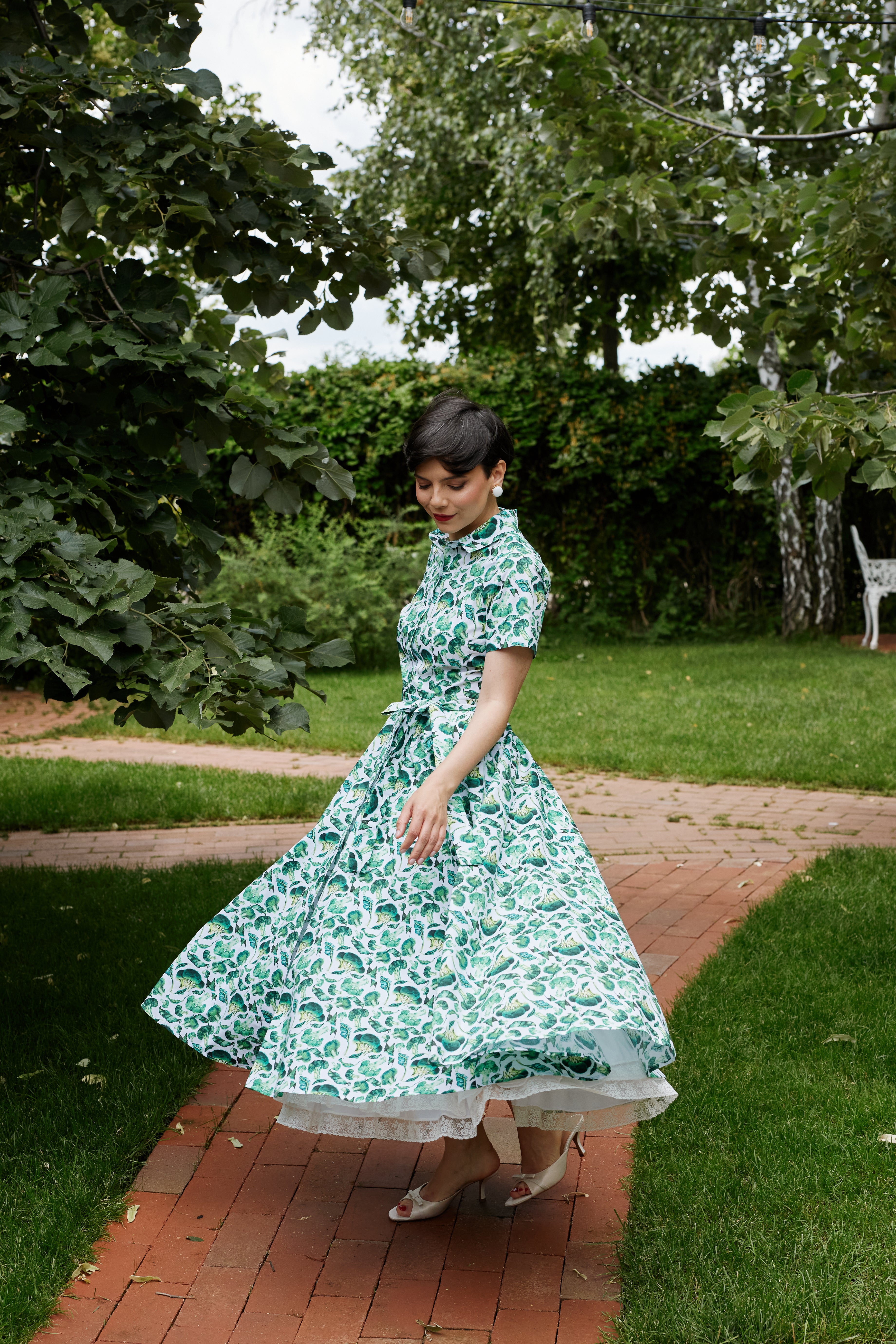 Rochie Camasa Midi cu Imprimeu Broccoli