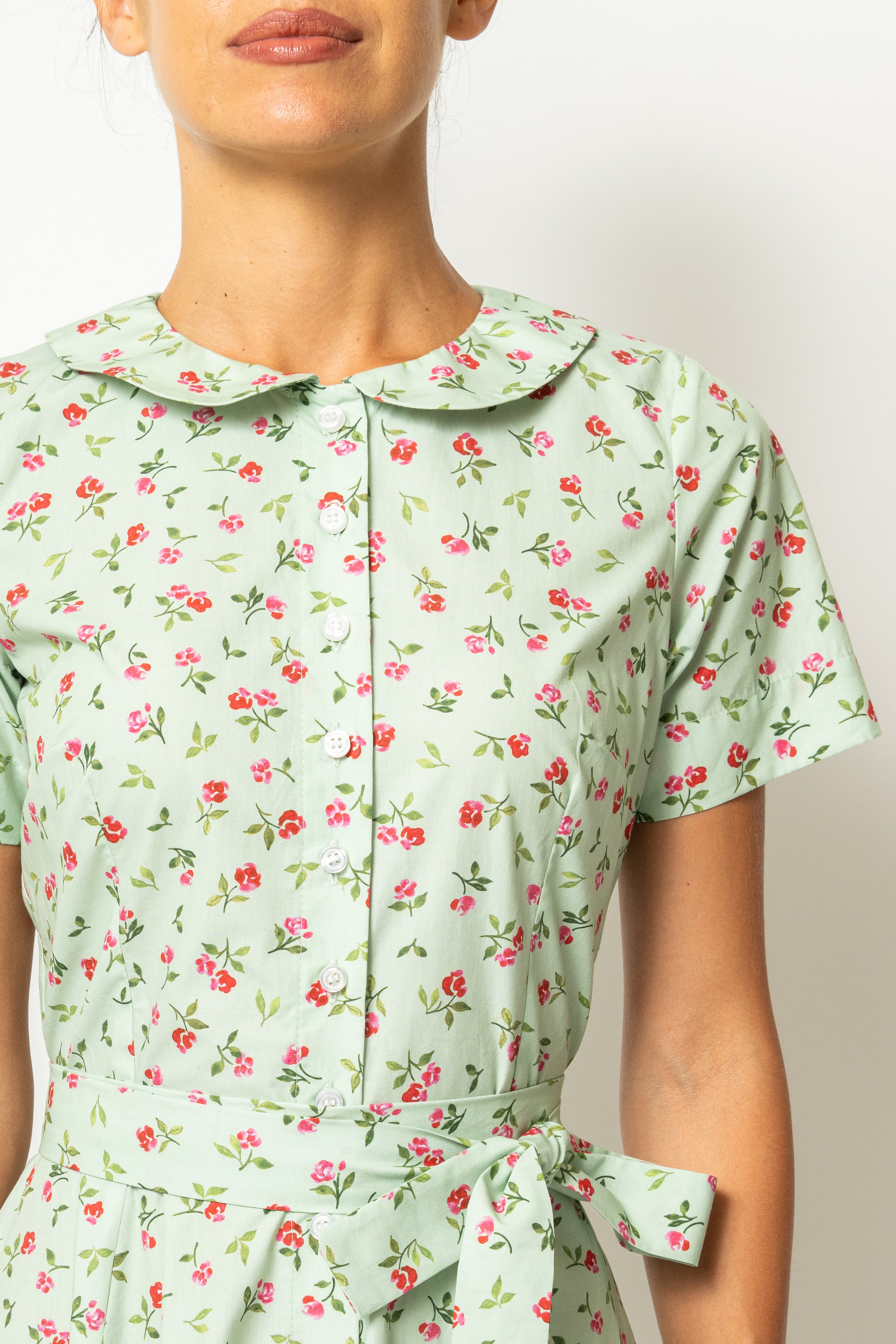 Floral and Striped Midi Shirt Dress, Blue