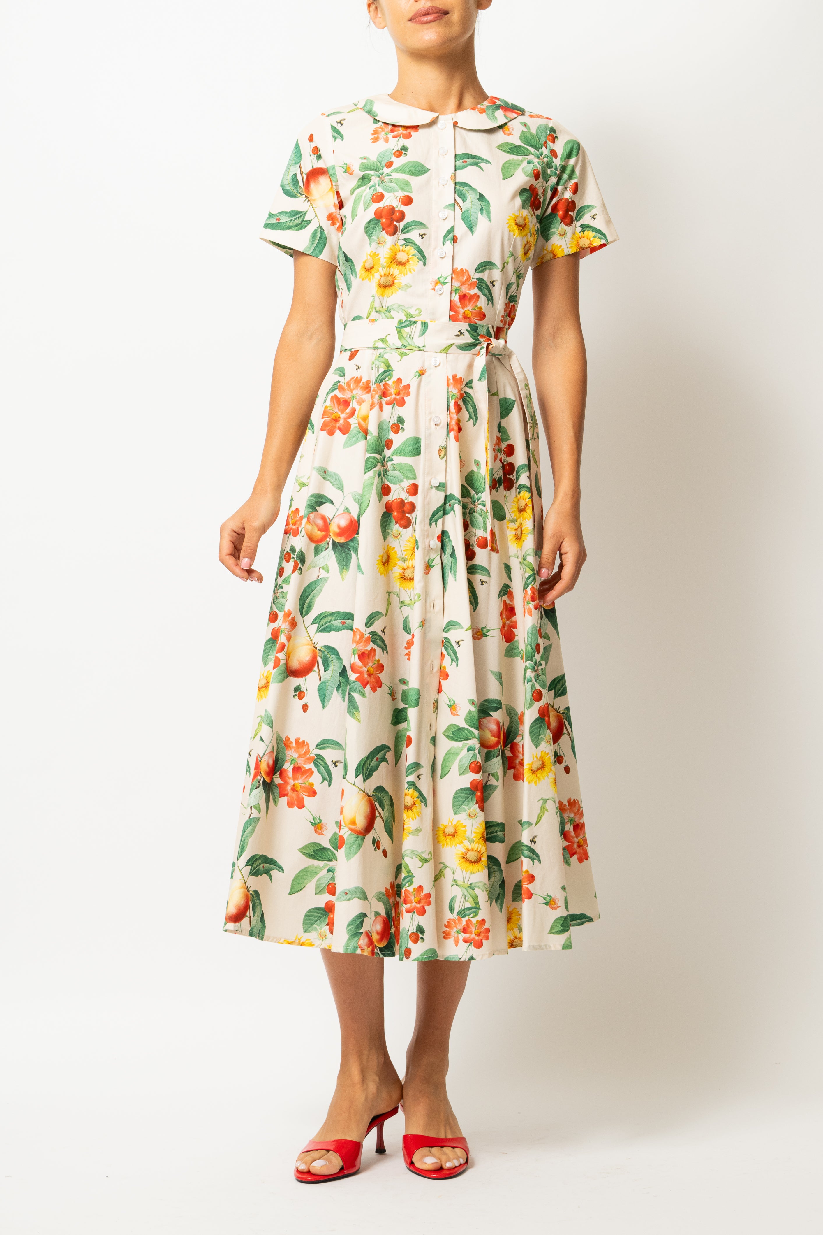 Rochie Camasa Midi cu Imprimeu cu Flori si Fructe