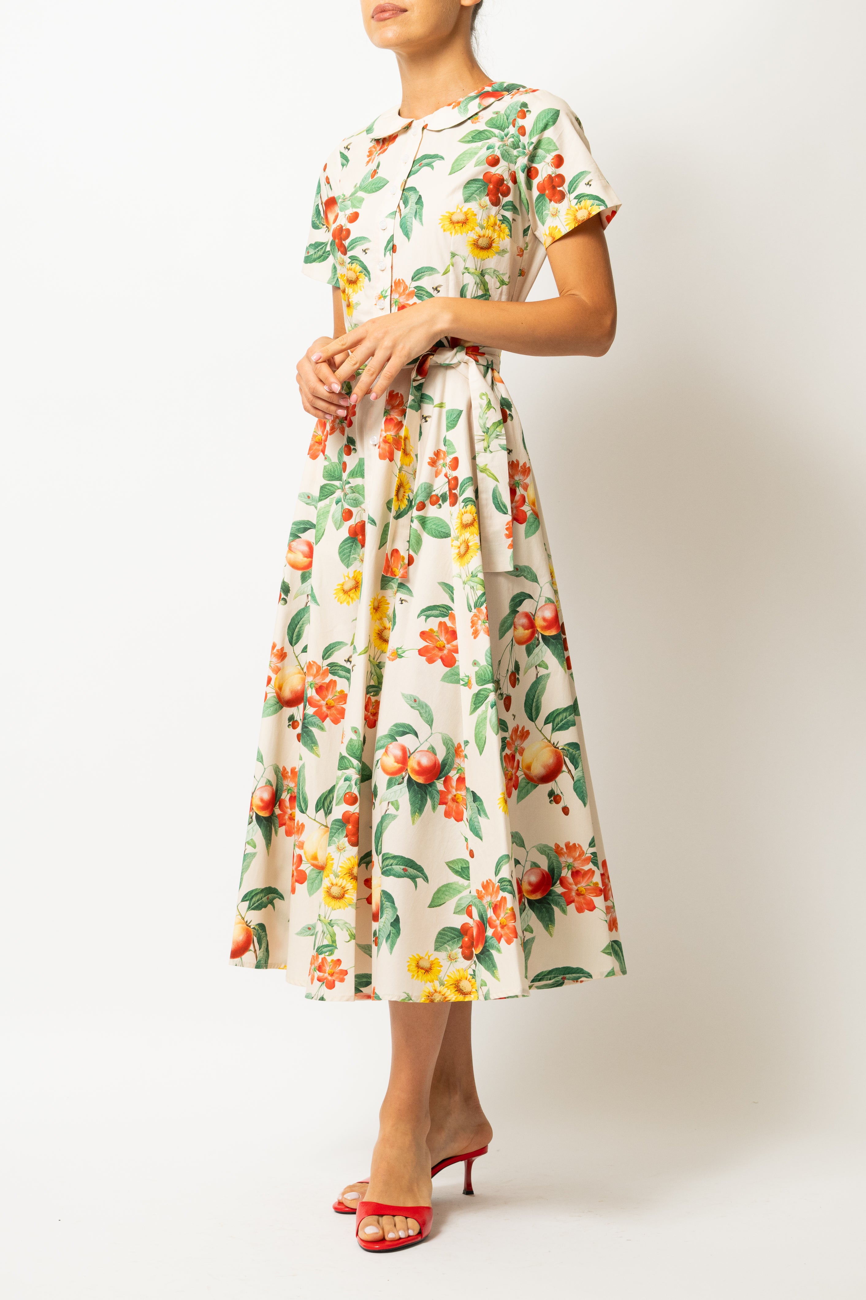Rochie Camasa Midi cu Imprimeu cu Flori si Fructe