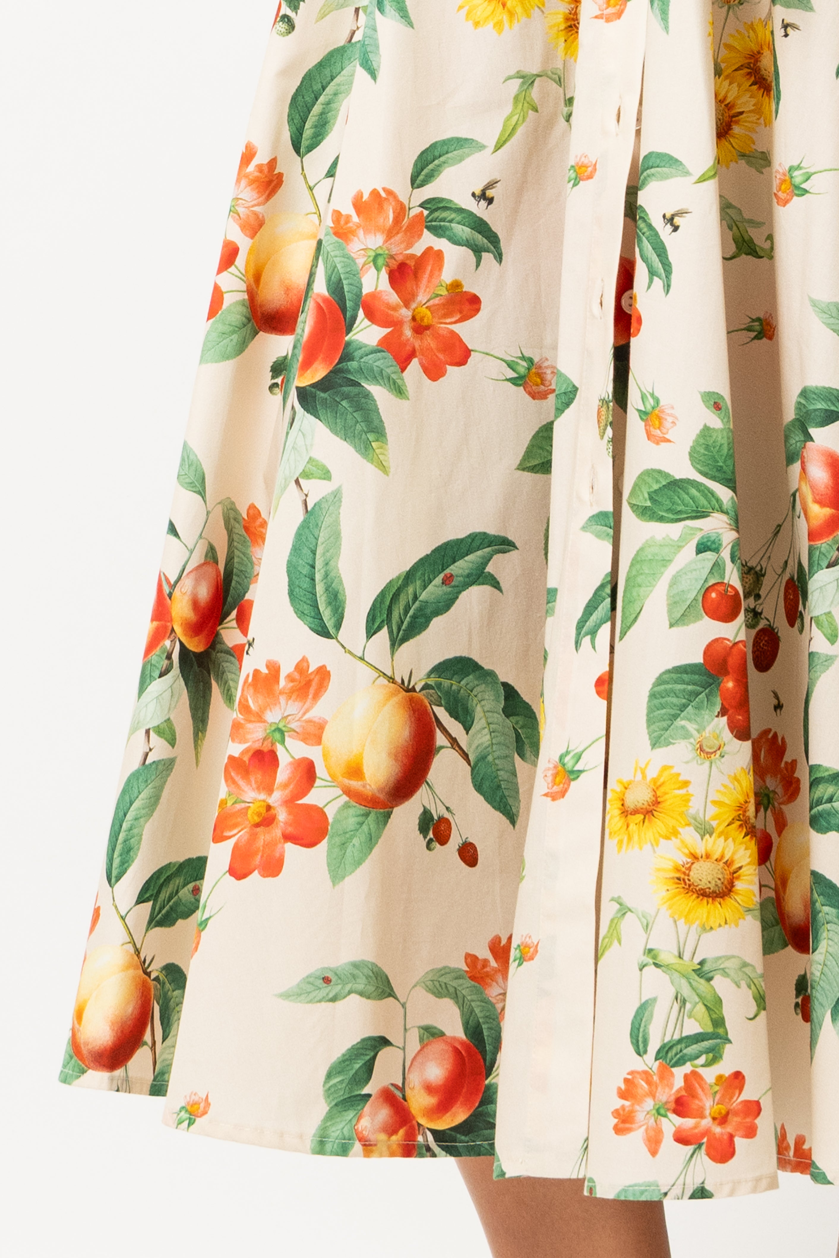 Rochie Camasa Midi cu Imprimeu cu Flori si Fructe