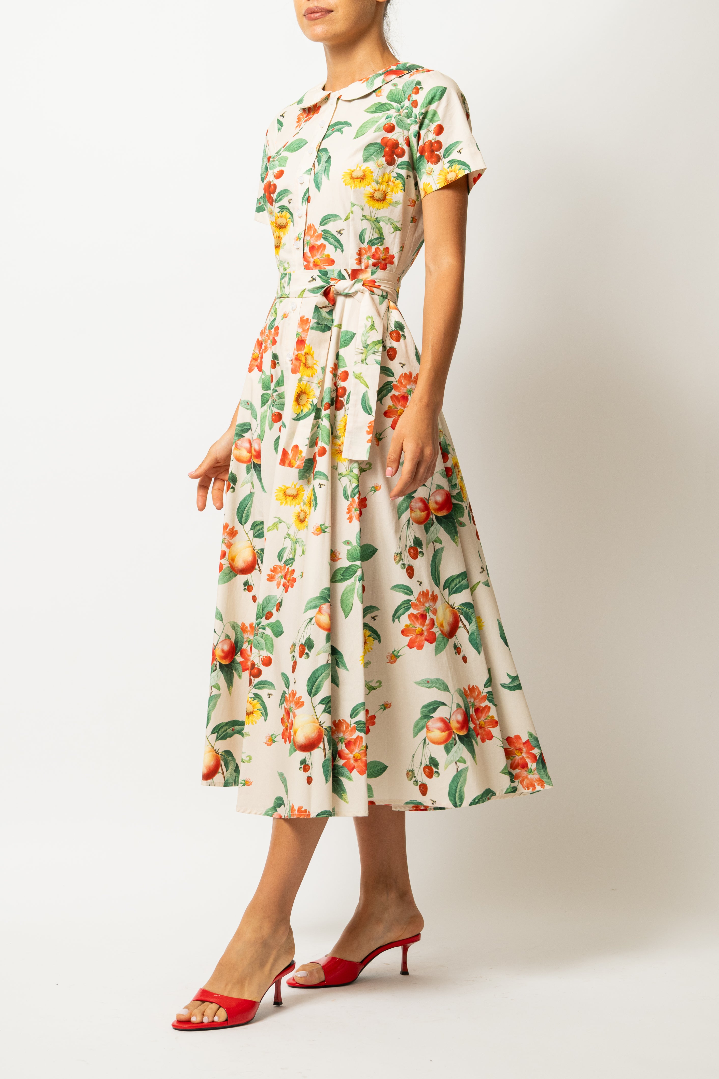 Rochie Camasa Midi cu Imprimeu cu Flori si Fructe
