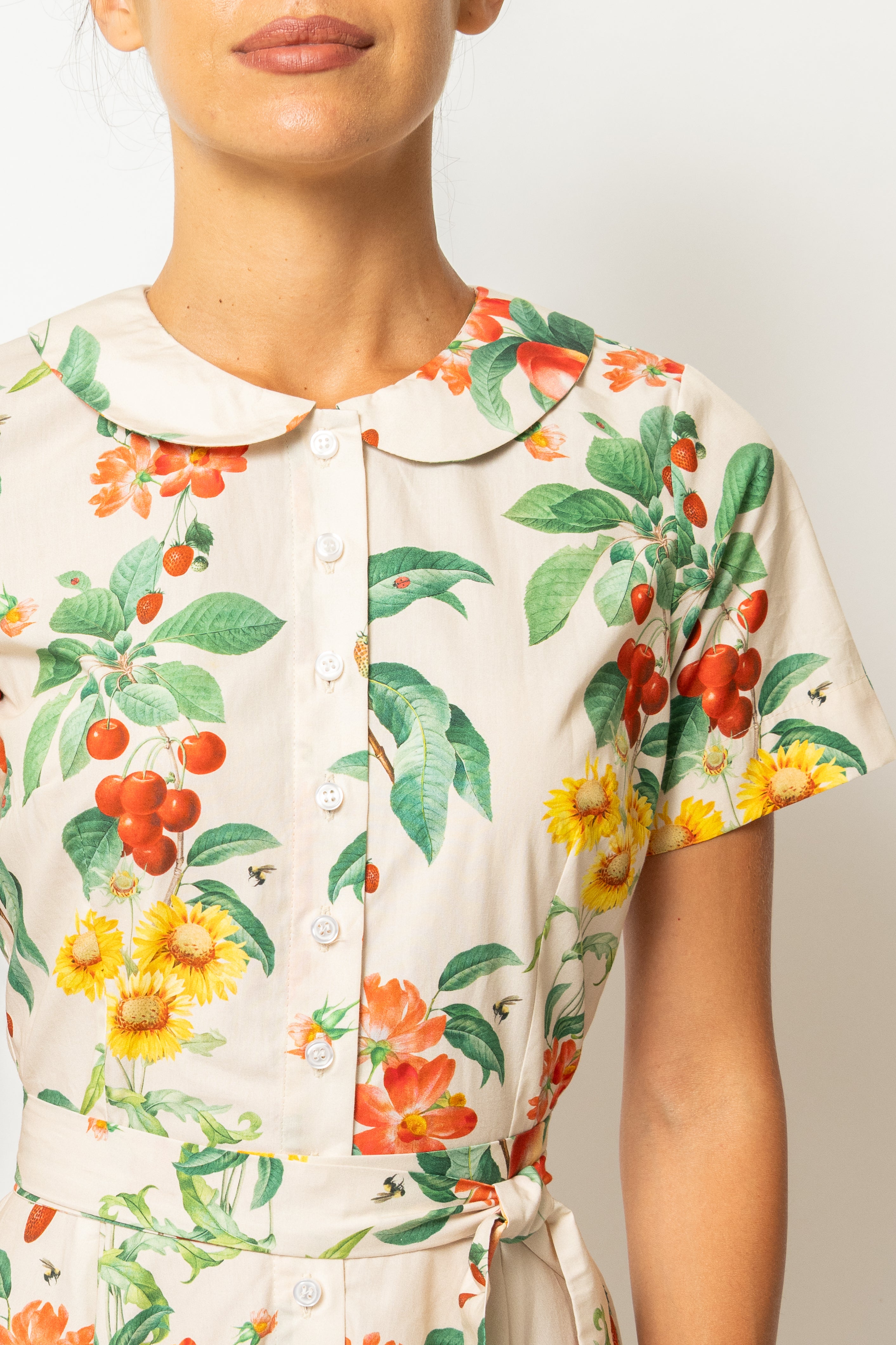 Rochie Camasa Midi cu Imprimeu cu Flori si Fructe