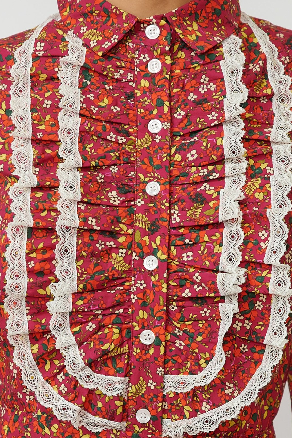 Rochie Camasa Midi cu Imprimeu Floral din Bumbac, Grena