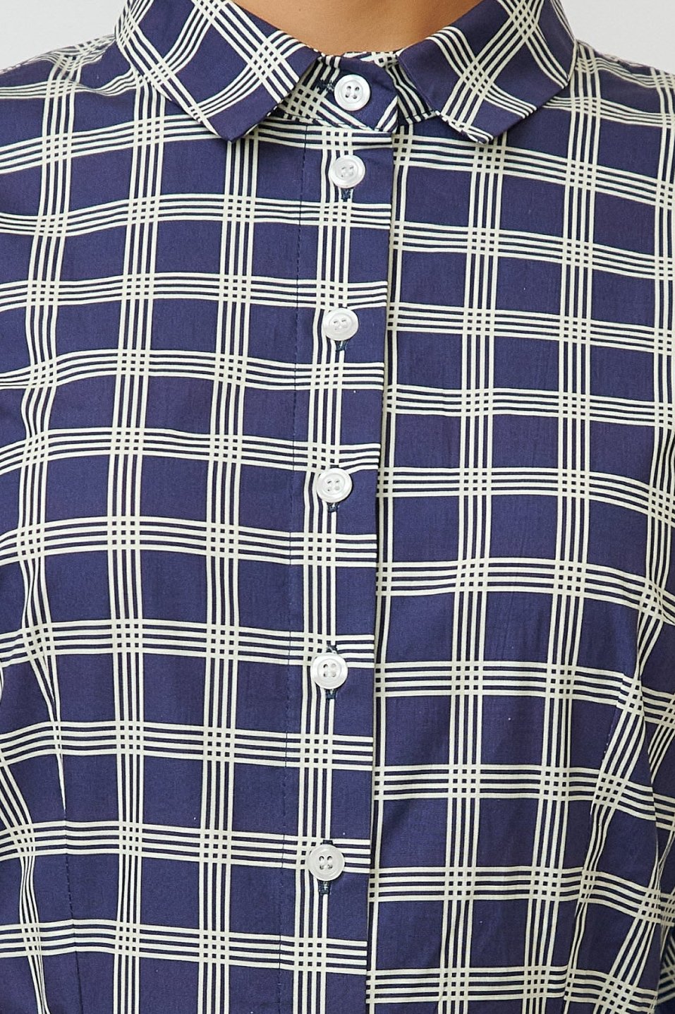 Rochie Camasa Midi in Carouri din Bumbac, Bleumarin