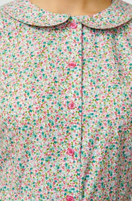 Rochie camasa cu flori mici, roz si verzi