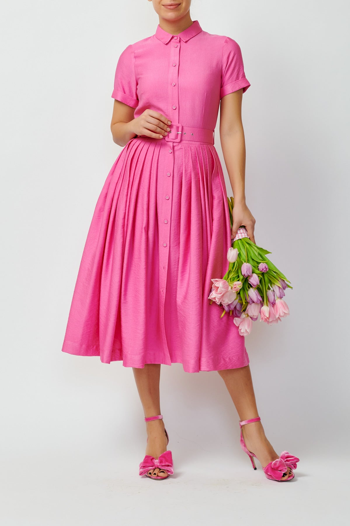 Rochie Camasa Midi din Viscoza, Roz