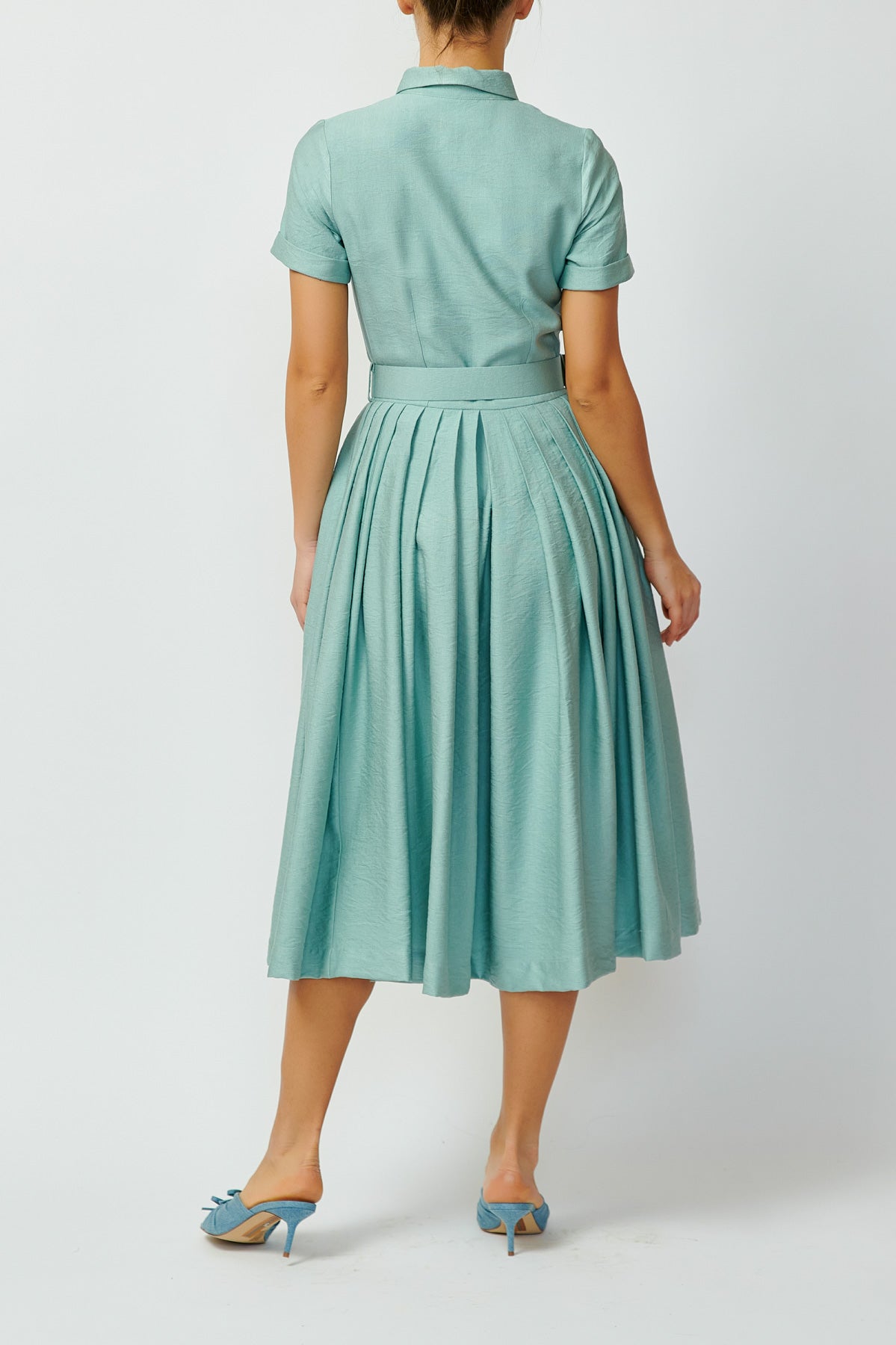 Viscose Midi Shirt Dress, Blue-Grey