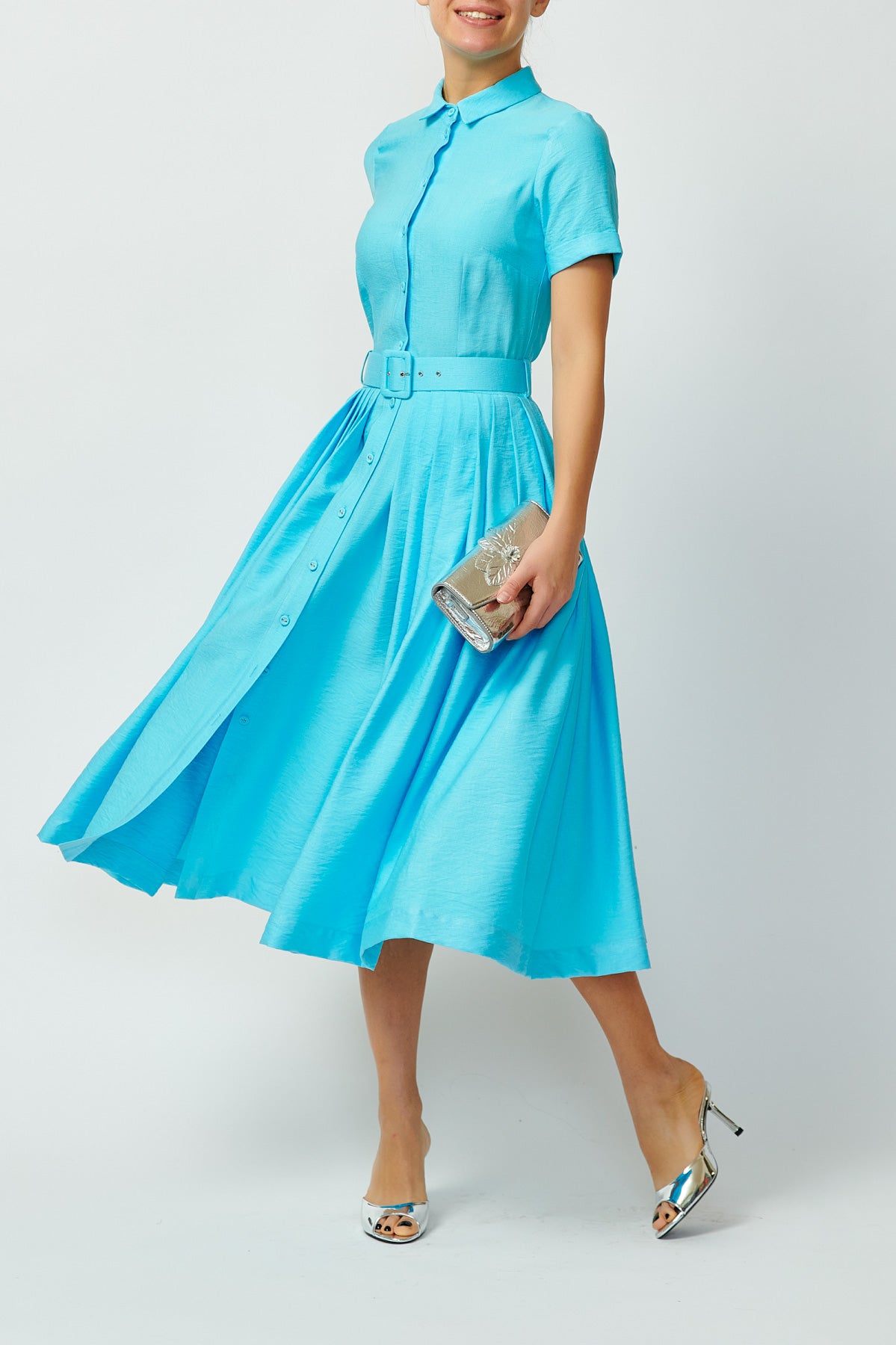 Rochie Camasa Midi din Viscoza, Aqua