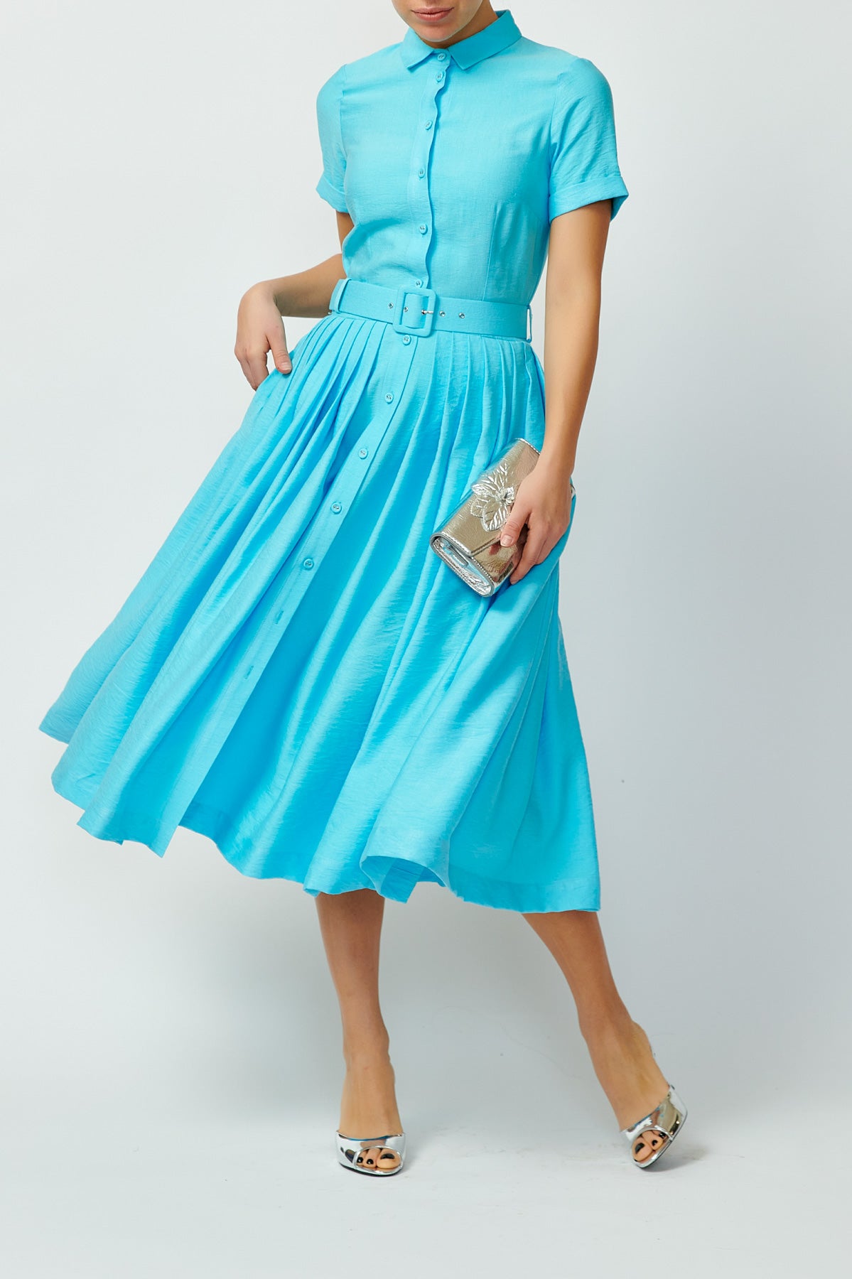 Rochie Camasa Midi din Viscoza, Aqua