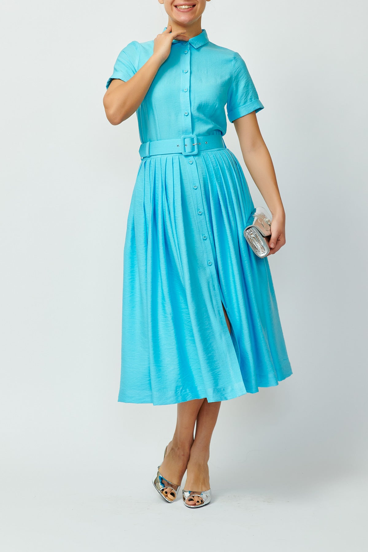 Rochie Camasa Midi din Viscoza, Aqua