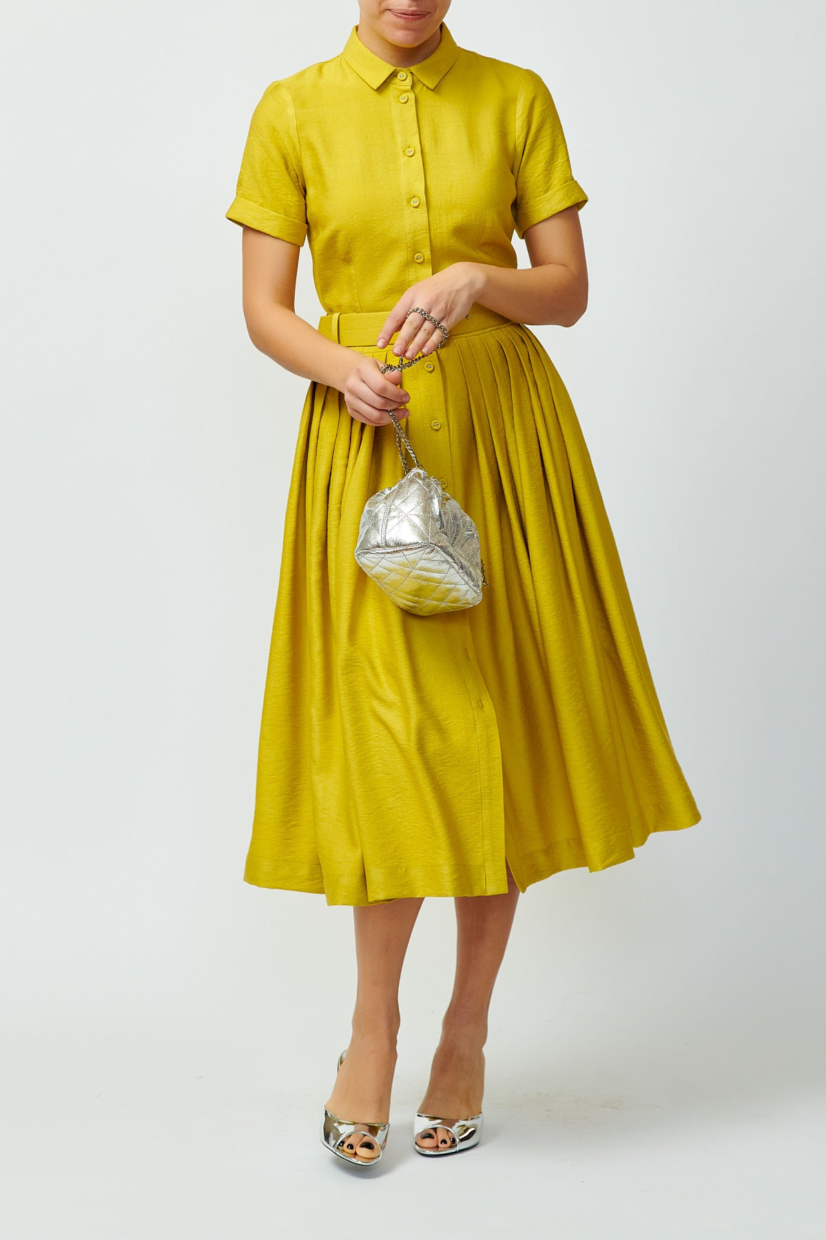 Viscose Midi Shirt Dress, Mustard Yellow