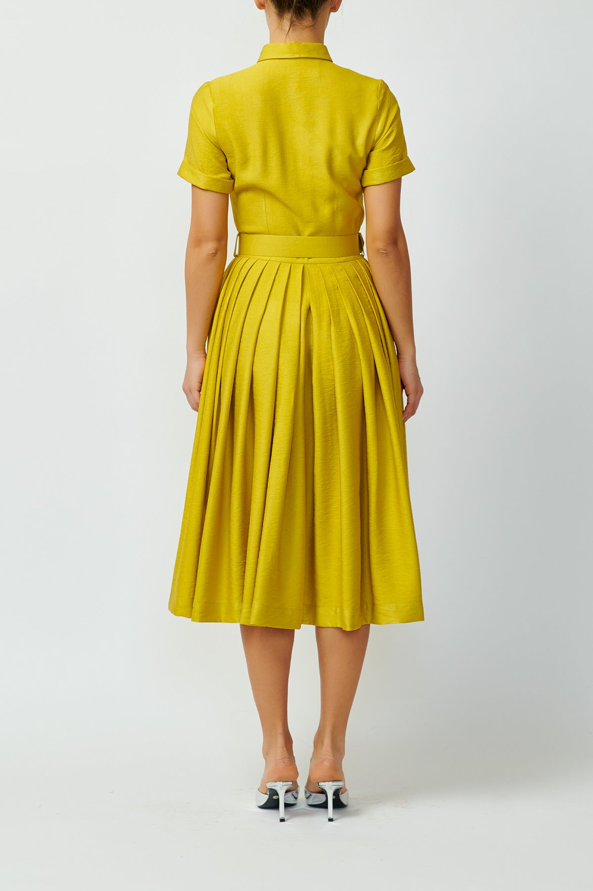 Viscose Midi Shirt Dress, Mustard Yellow