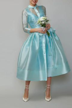 Organza Midi Shirt Dress, Mint Green
