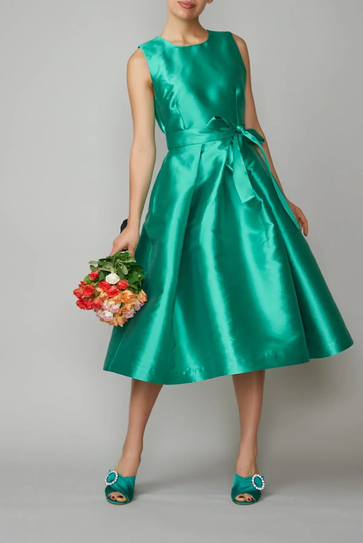 Rochie din mikado verde smarald | MillaMilla
