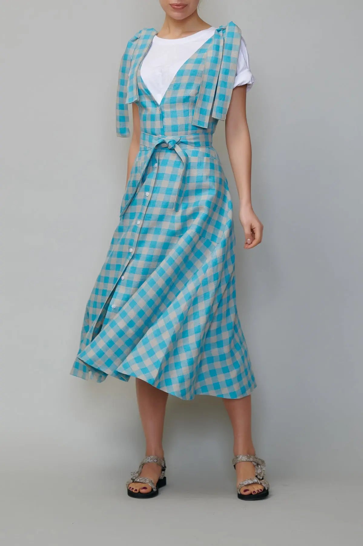 Sarafan din in în carouri turcoaz milla milla